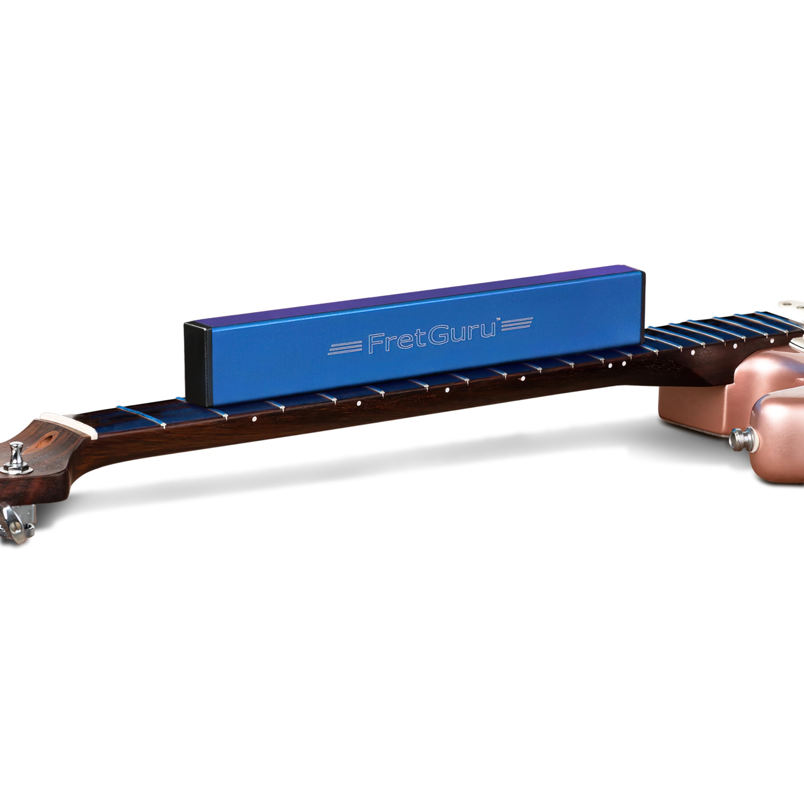 FretGuru Sanding Beam Fret Leveler – (21″ ~ 534mm) Ultra-Precision guitar luthier leveling file includes 240, 320, 400, 600 Grit Peel and Stick Sandpaper and naphtha based adhesive remover wipes