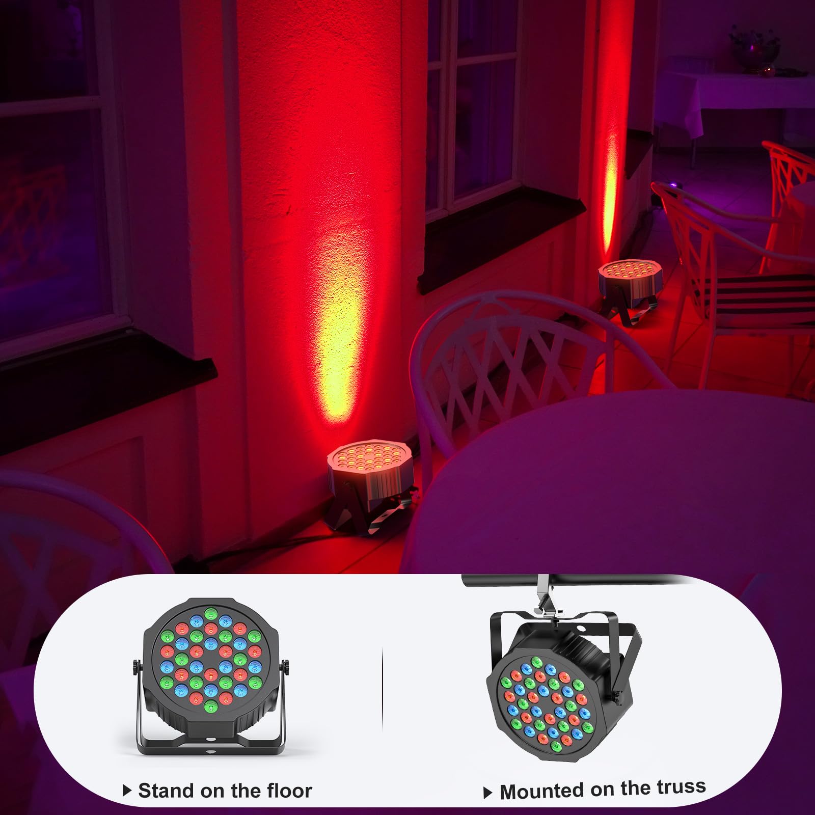 HOLDLAMP Rechargeable Par Lights 36W RGB Battery Powered, Wireless LED Par Lights DJ Uplights Sound Activated& Remote Control for Wedding Events Club Party Church Stage Lighting, 10 Pack