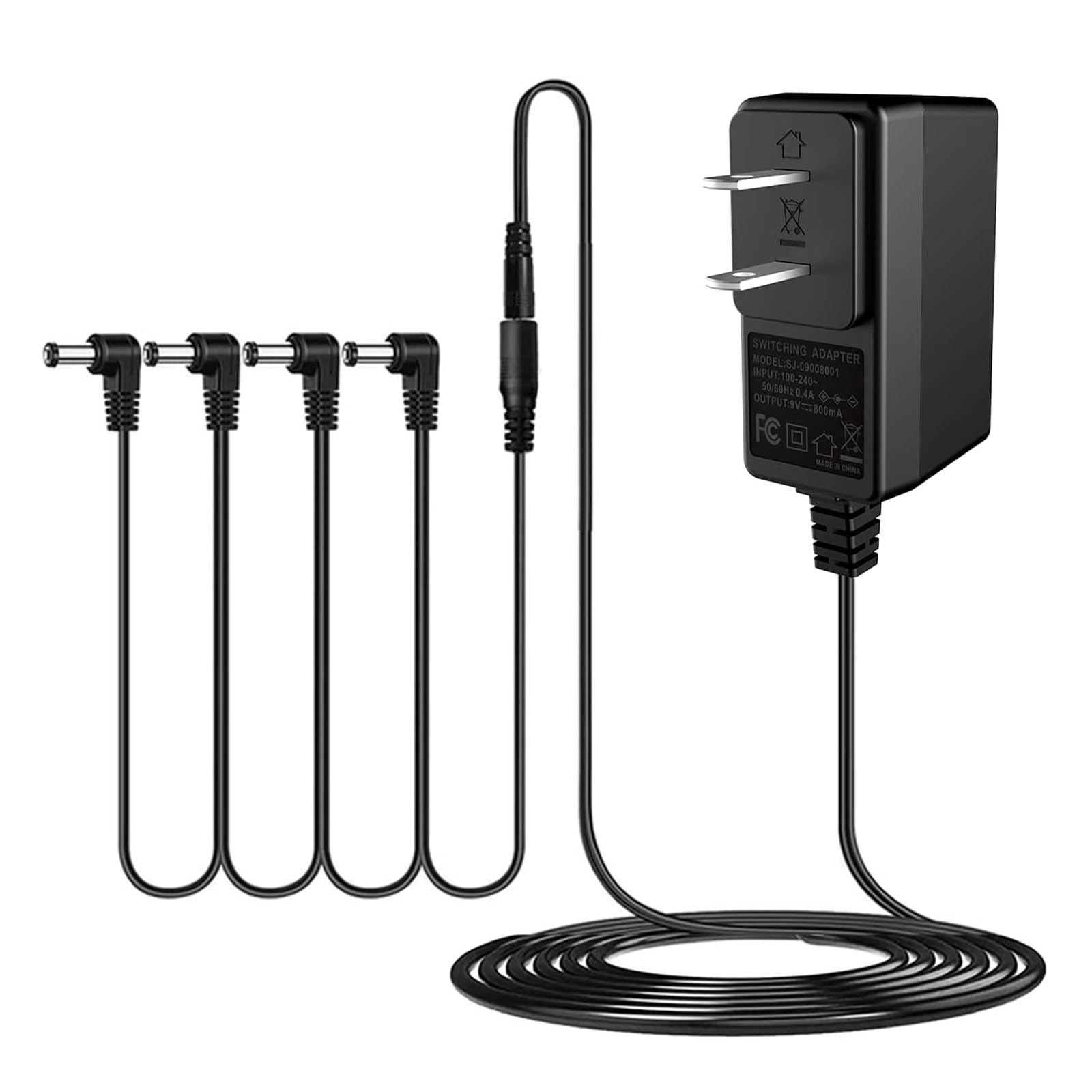 AITONE 9V DC Guitar Pedal Power Supply, 800mA Center-Negative Adapter with 4-Way Daisy Chain, 5.5 x 2.1mm Plug, 100-240V Input for Effects Pedals