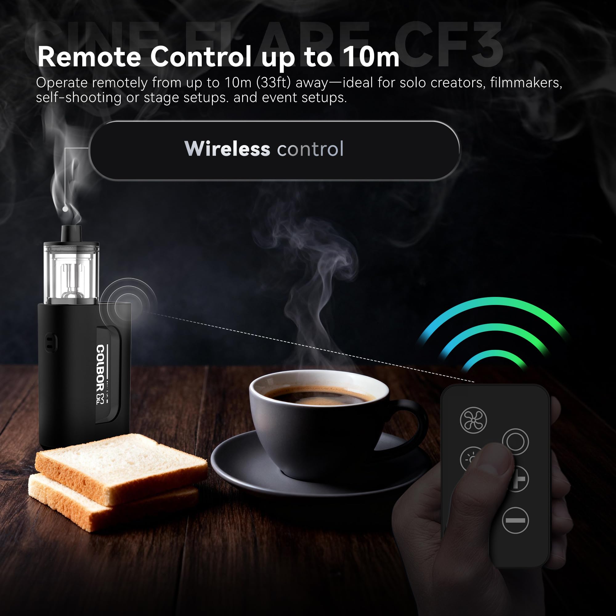 COLBOR Smoke Fog Machine Portable Cine Flare with Lights 25 Levels Density Wireless Remote Control Photography for Streaming,Parties,Weddings,Stage Includes External Flexible Tube