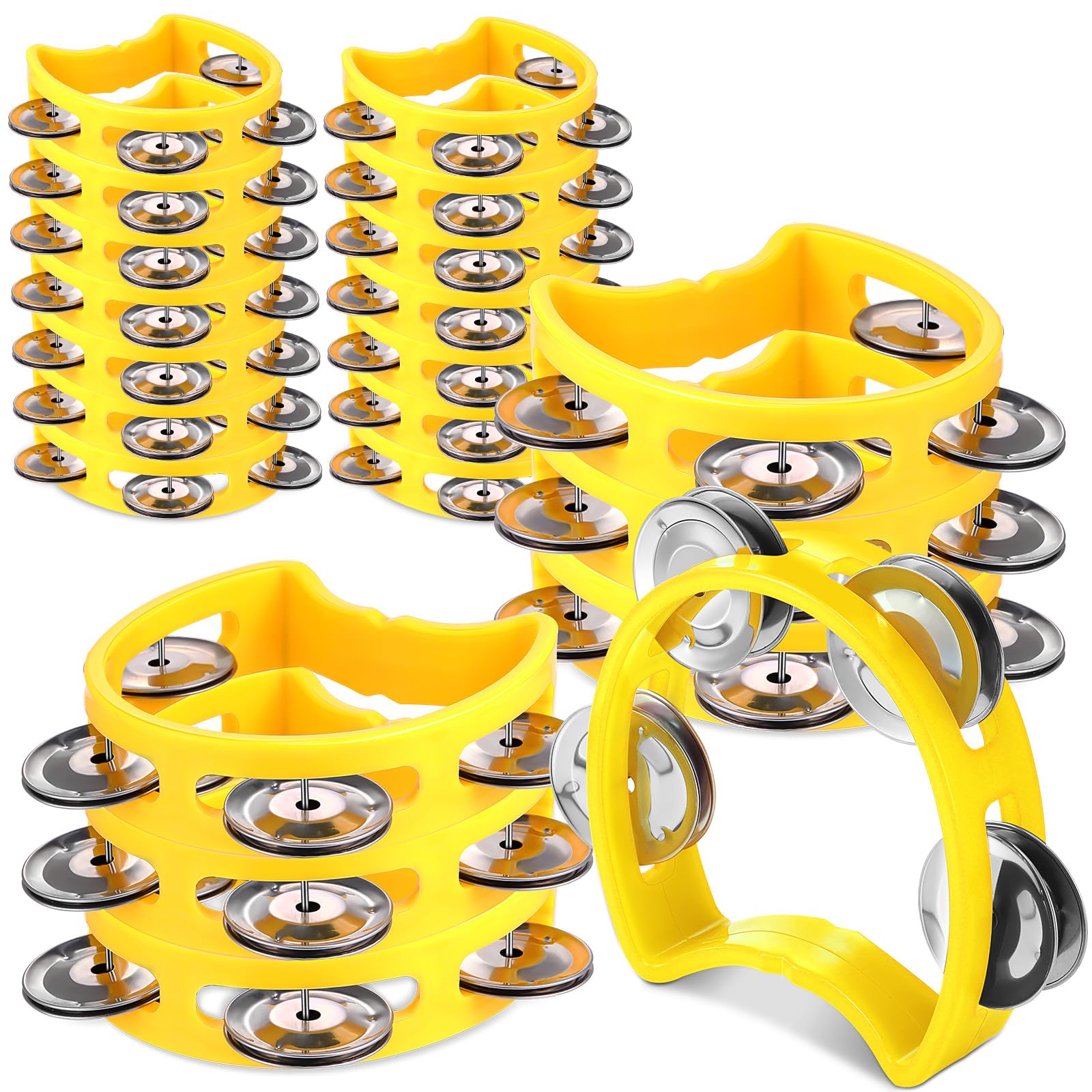Boao 21 Pcs Tambourine Musical Instrument for Adults Plastic Percussion Tambourine 4 Bells ABS Musical Rhythm Instrument Hand Held Percussion Drum for Party Performance(Yellow)