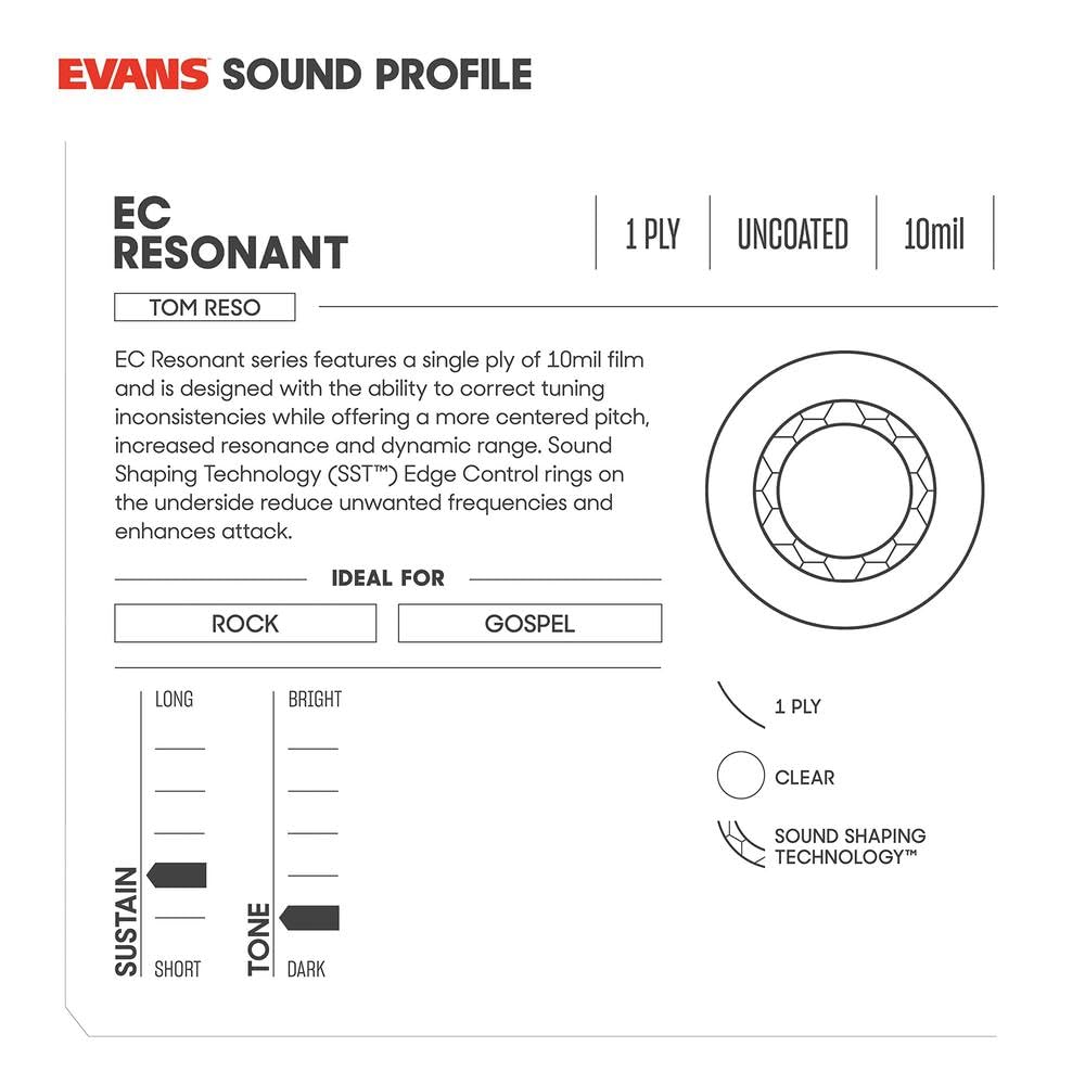 Evans TT12ECR EC Resonant Drum Head, 12 Inch