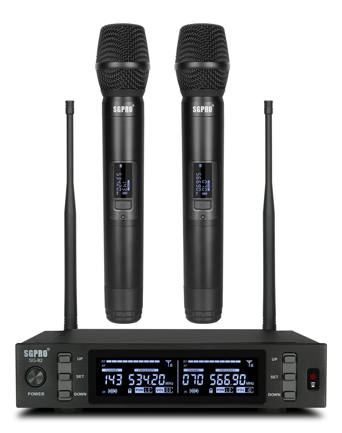 SGPRO SG-82HH Dual Handheld Wireless Microphone System, 520-590 MHz
