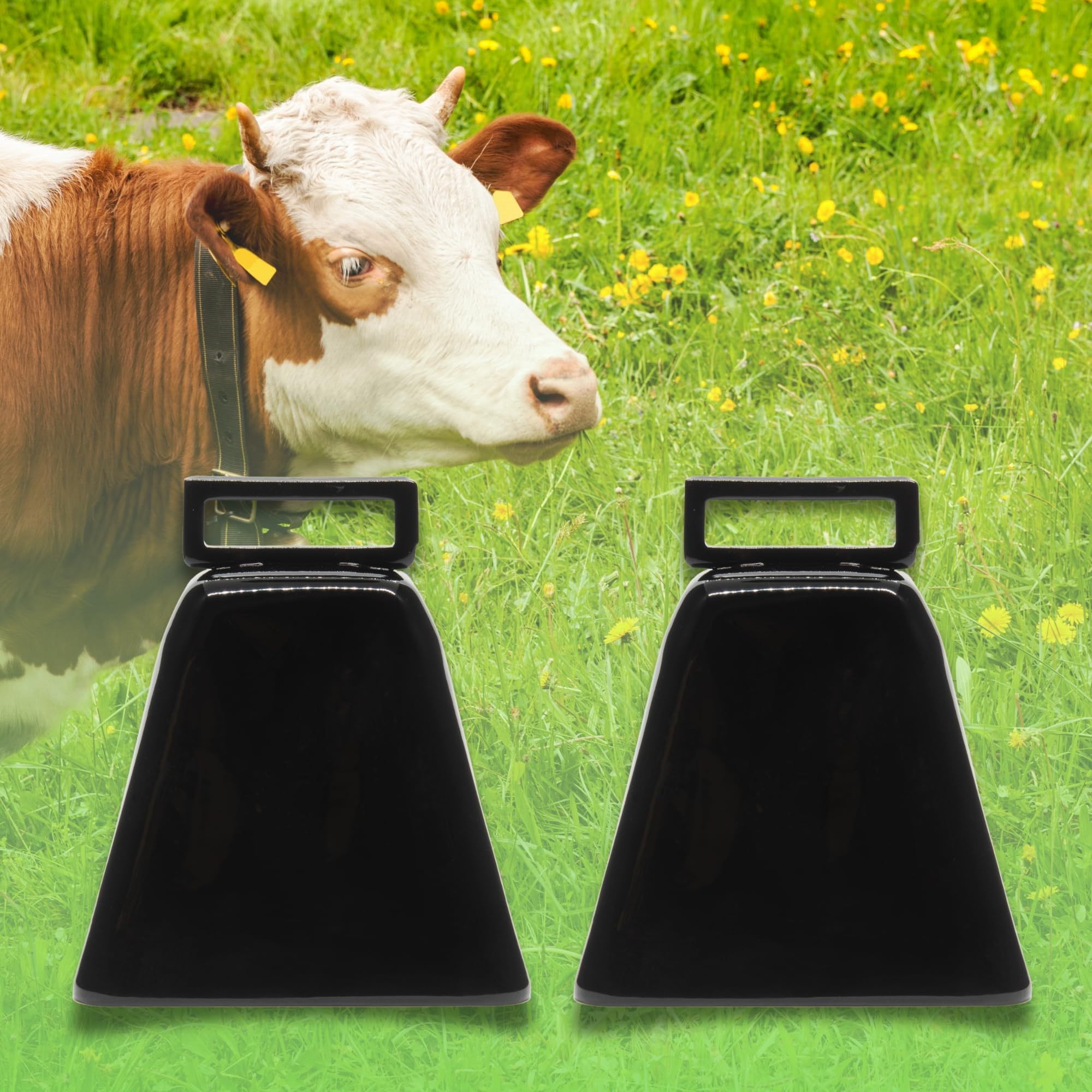 Bevin Bells Long Distance Cow Bells 10LD (Black) | Made from Steel | Loud Noise Makers | w/Black Strap Around The Handle | Made in USA