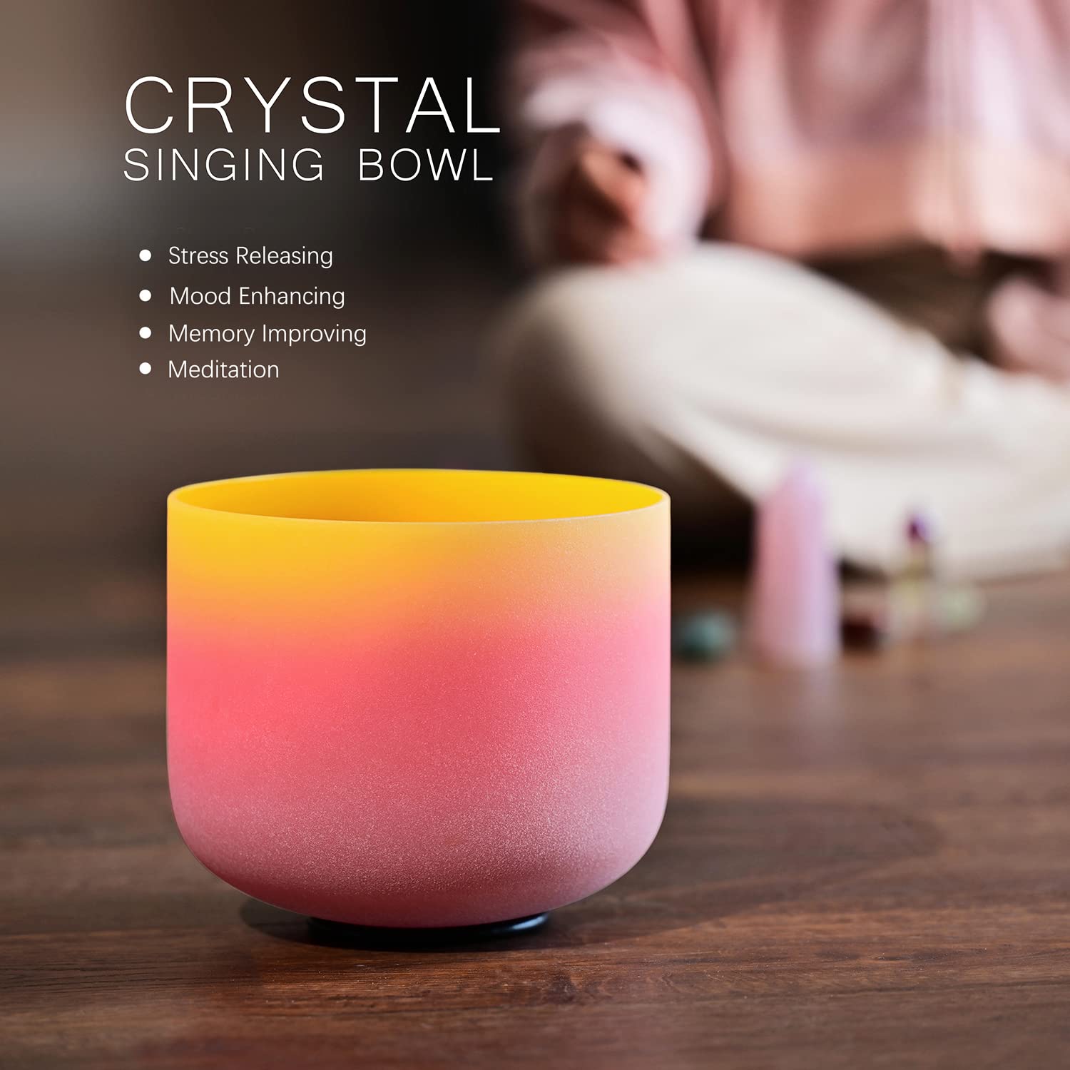 CVNC 8 Inch Rainbow Color Frosted Quartz Crystal Singing Bowl 440HZ E Note