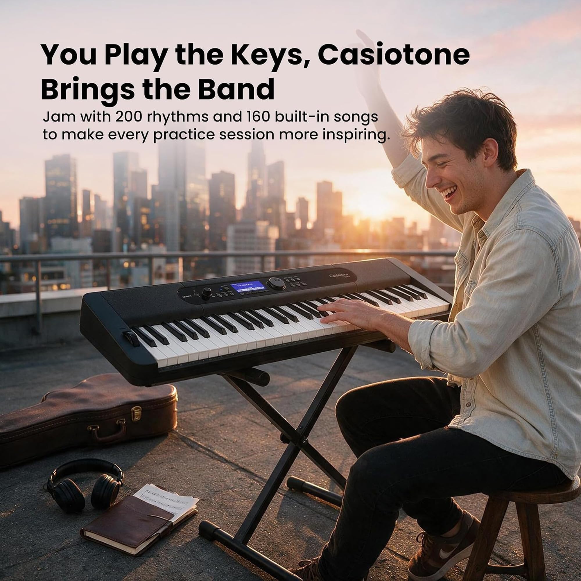 Casio CT-S400 61-Key Portable Keyboard Bundle with Adjustable Stand, Bench, Headphones, Sustain Pedal, Piano Book, Online Piano Lessons, Instructional DVD, and Austin Bazaar Polishing Cloth