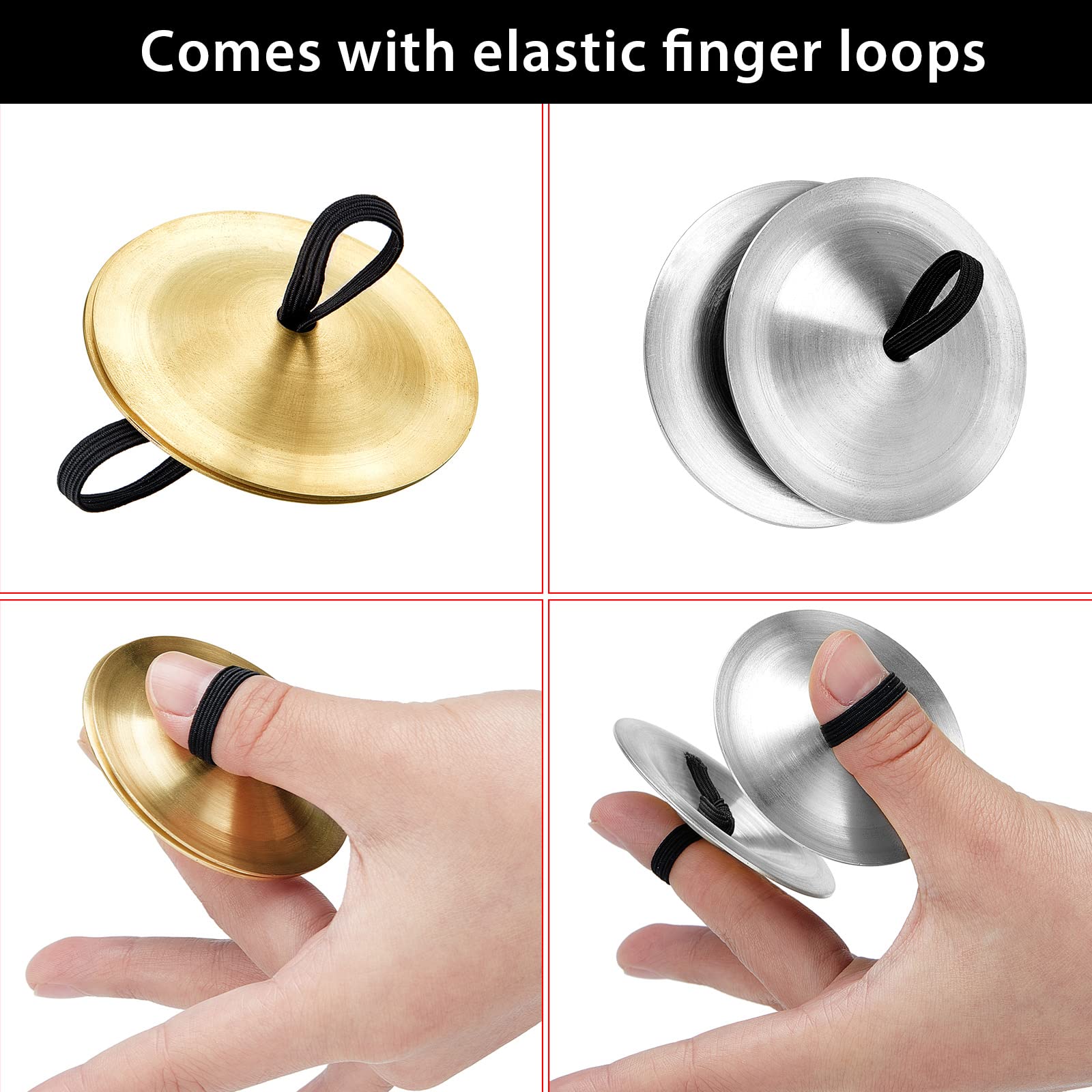 Fiada 40 Pcs Finger Cymbals Belly Dancing Musical Instrument Percussion Zills Instruments for Adults Dancer Party Show Festival Performance(Gold, Silver)