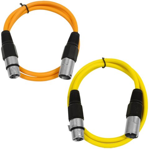 Seismic Audio – SAXLX-2-2 Pack of 2′ XLR Male to XLR Female Patch Cables – Balanced – 2 Foot Patch Cord – Orange and Yellow