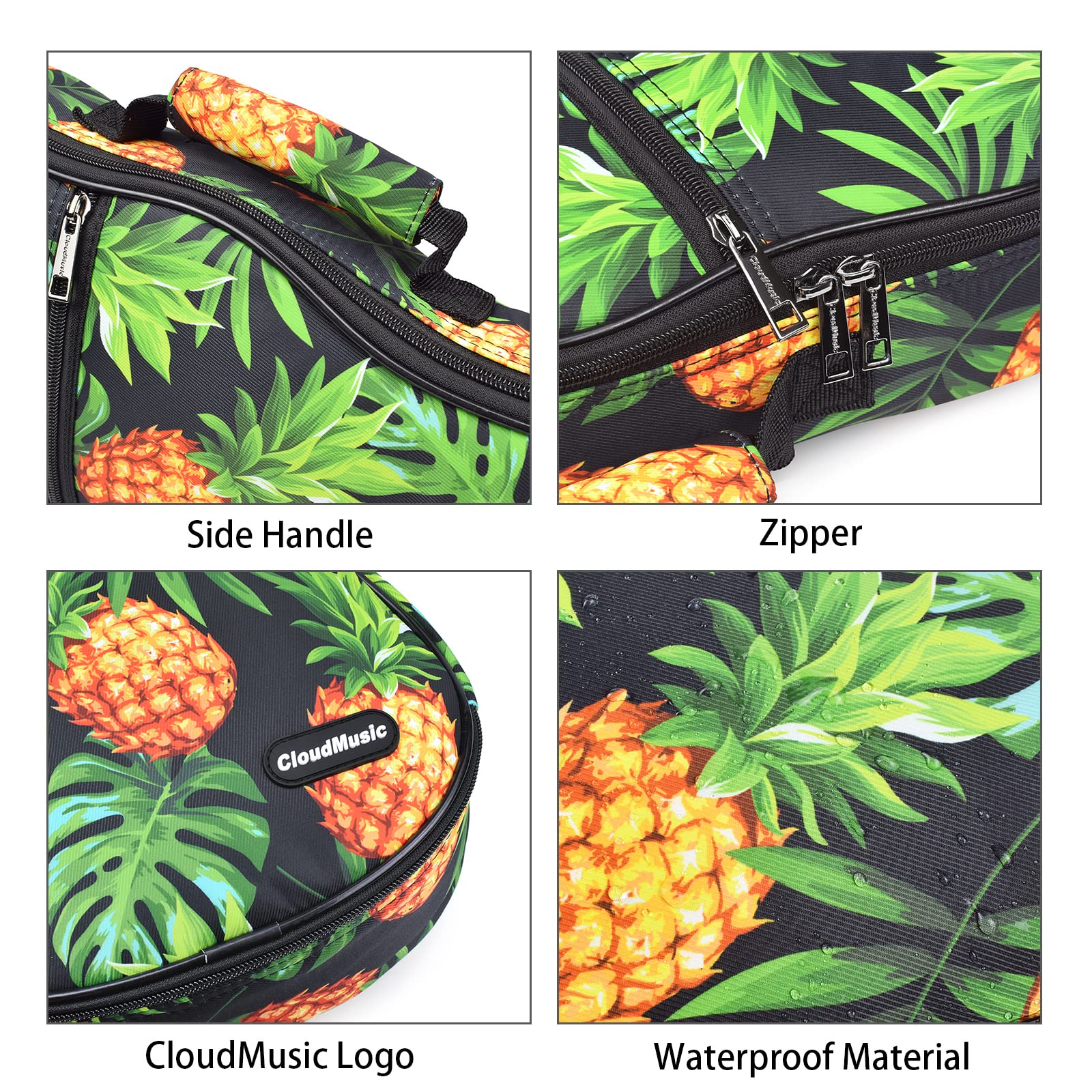 CLOUDMUSIC Ukulele Case Gig Bag Padded Backpack For Tenor 26″ Inch(Tenor,Pineapple)