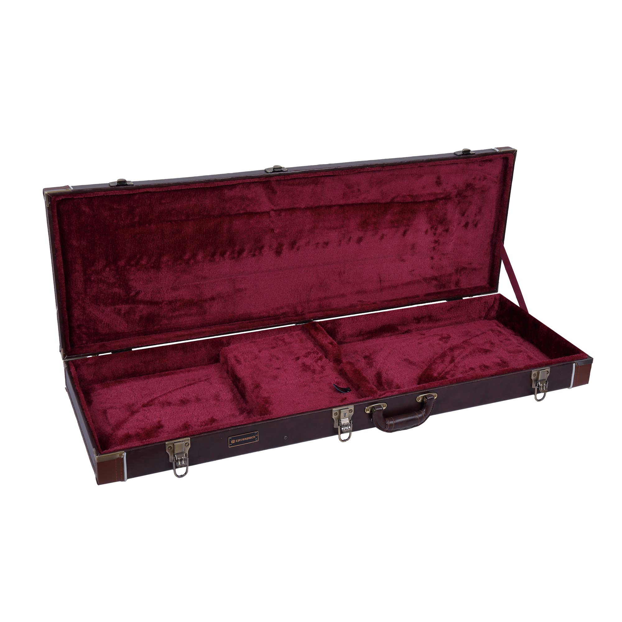 Crossrock Electric Guitar Case Fits Fender Telecaster and Stratocaster- Sponge Lining, Metal Feet, Storage Space -Brown (CRW600EBR)