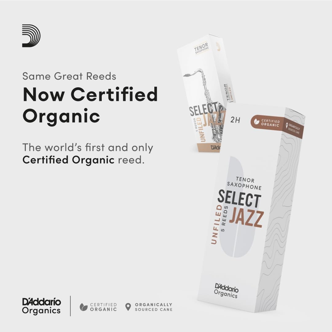 D’Addario ORRS05TSX2S Organic Select Jazz Unfiled Tenor Sax Reeds 2 Soft, 5-Pack