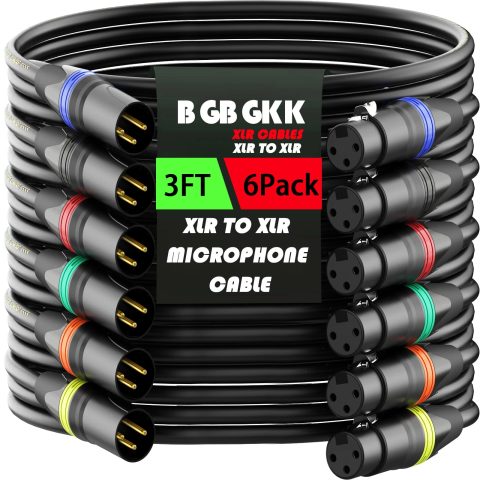 BGBGKK XLR Cables 3ft 6 Pack, XLR Microphone Cable, Male to Female, Gold-Plated 3-pin XLR Speaker Cable Balanced Mic Cable, XLR to XLR Cables for Microphones Mixer Colorful