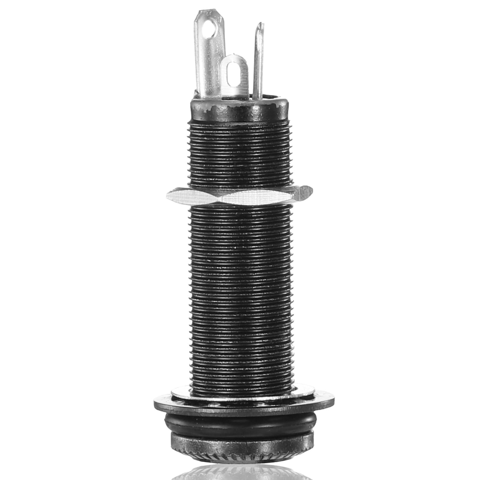 6.35mm Brass Mono Guitar Bass Jack Metal Socket Cylinder Input Output Jack Brass Mono Electric Guitars Bass 1/4inch Metal Barrel Jacks Socket with 3 Pins Guitar Accessories Parts (Black)