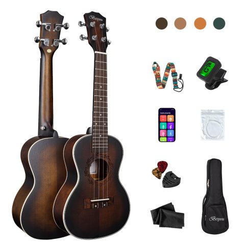 Besyou 23 Inches Ukulele Beginner Kids and Adult Student Travel Mahogany Concert Ukelele Kits with Tuner Gig Bag Strap Carbon Nylon String Picks Cloth Gift Choice (Brown)