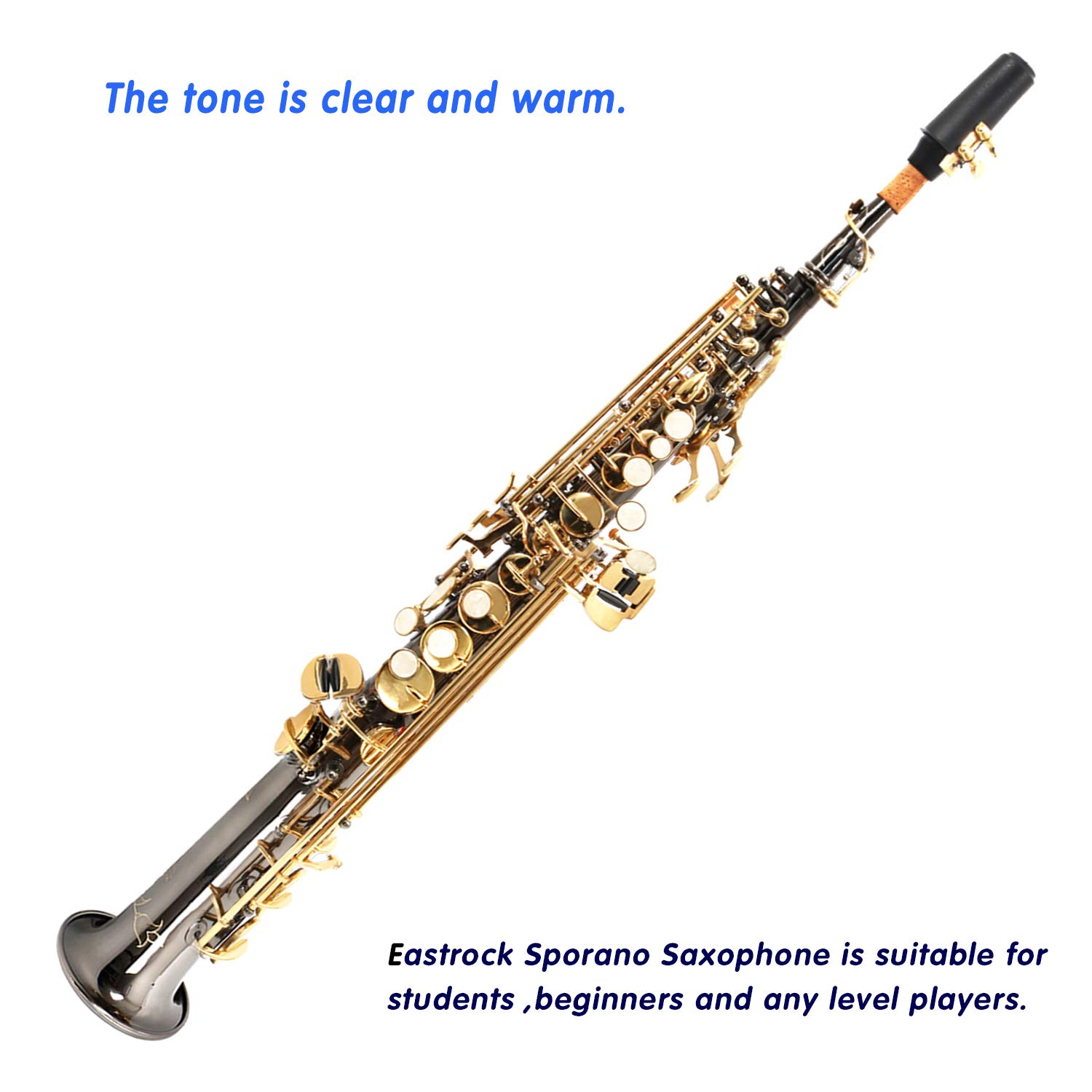 EASTROCK Bb Straight Soprano Saxophone Black Nickel for Beginners Students