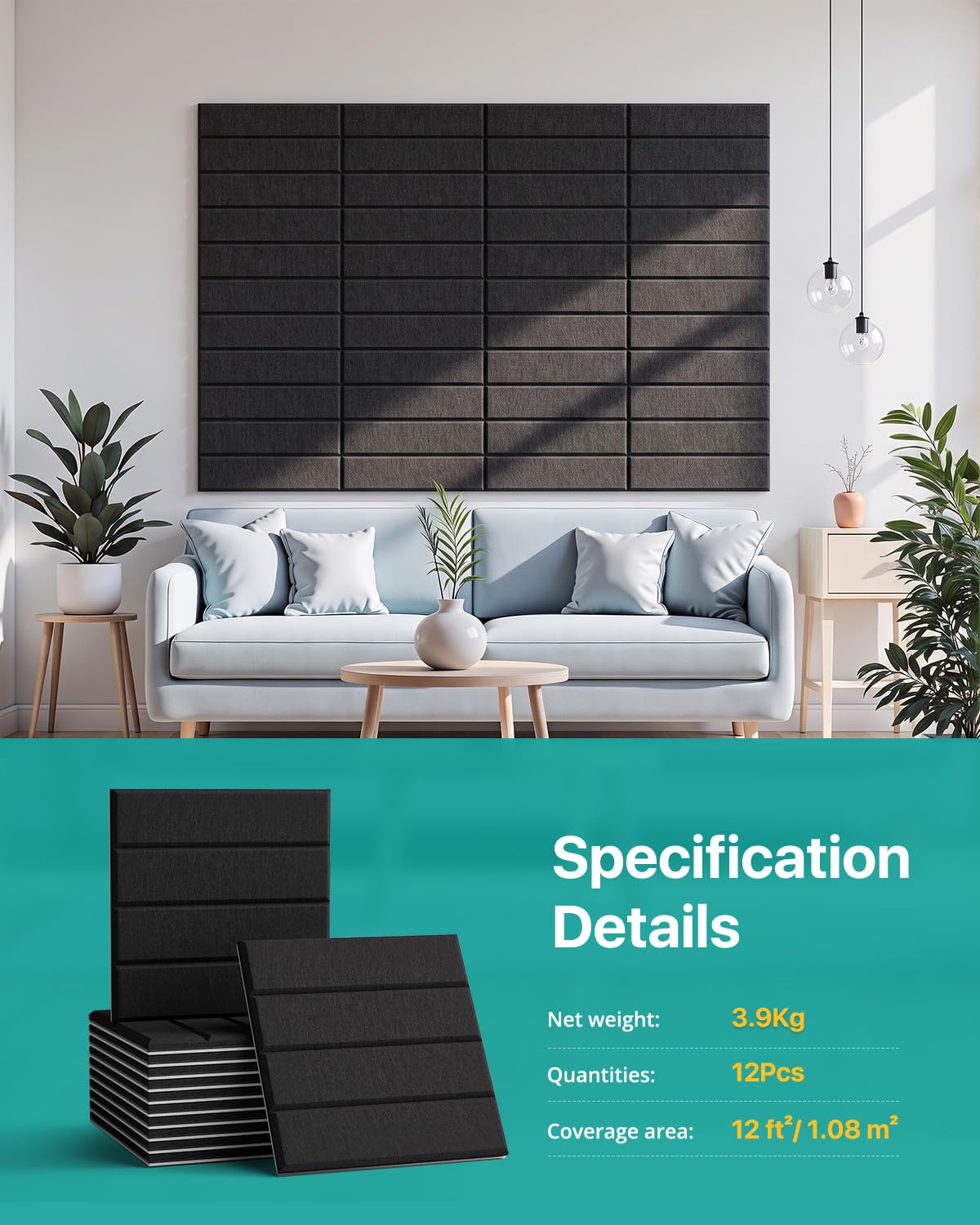 Soundsbay Line Mass Loaded Vinyl, 12-Pack Self-Adhesive Acoustic Panels