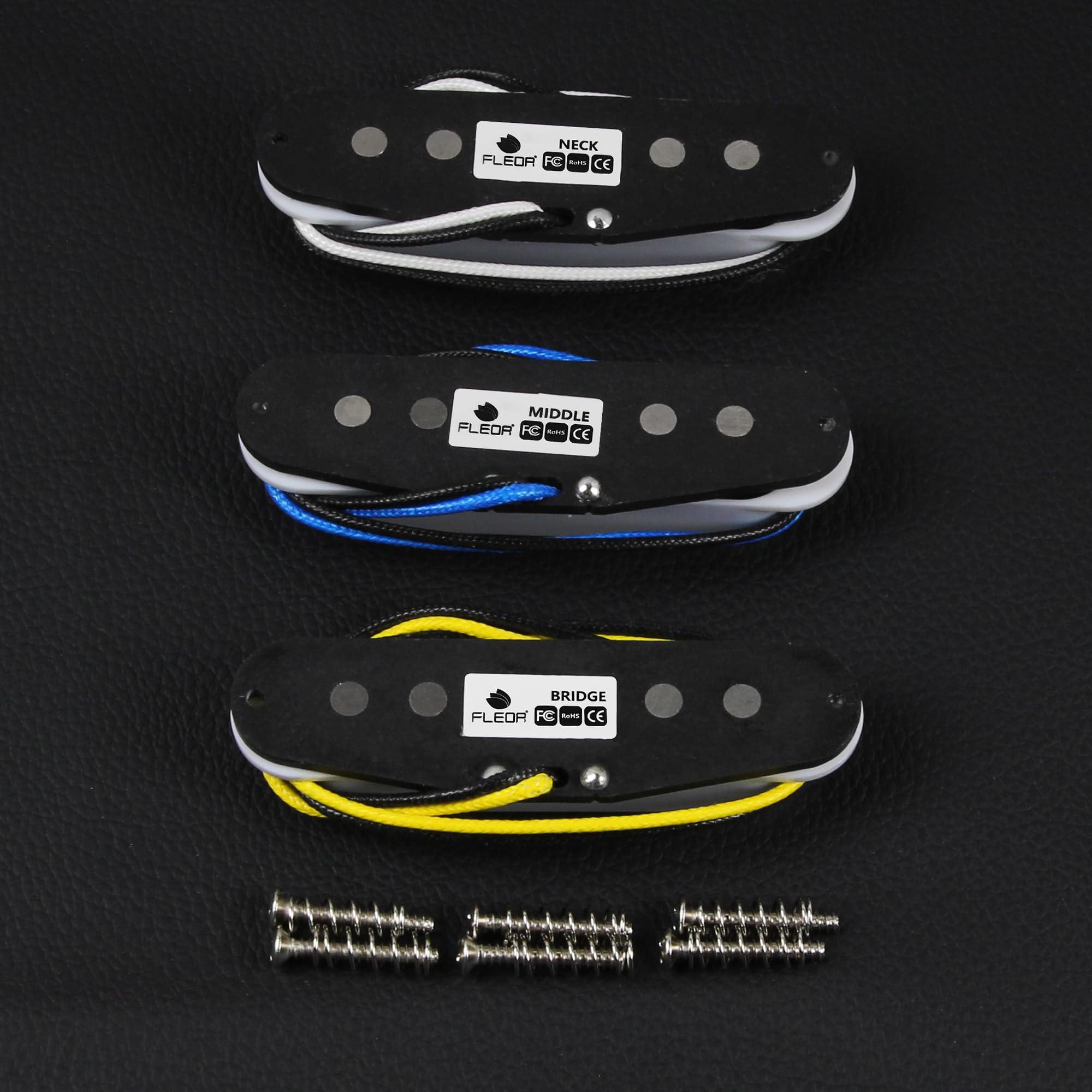 FLEOR Single Coil Pickup Alnico 5 Guitar Neck/Middle/Bridge Pickups Set Staggered, White