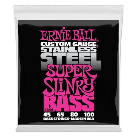 Ernie Ball Super Slinky Stainless Steel Bass Guitar Strings, 45-100 Gauge (P02844)
