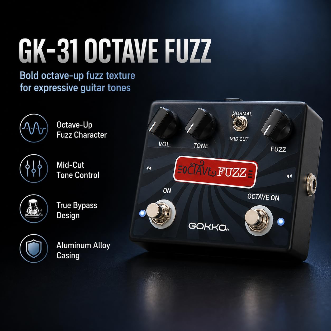 GOKKO GK-31 Octave Fuzz Guitar Effects Pedal with Mid Cut