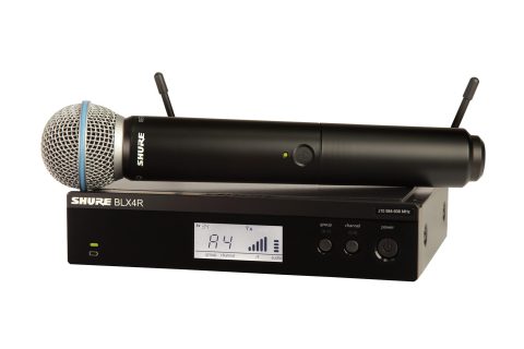 Shure BLX24R/B58 Rack-Mount Wireless Audio System H11 Band (572–596 MHz) – BLX4R Receiver, BLX2 Transmitter with Beta 58A Mic, Up to 14 Hr Battery, 300 ft Range