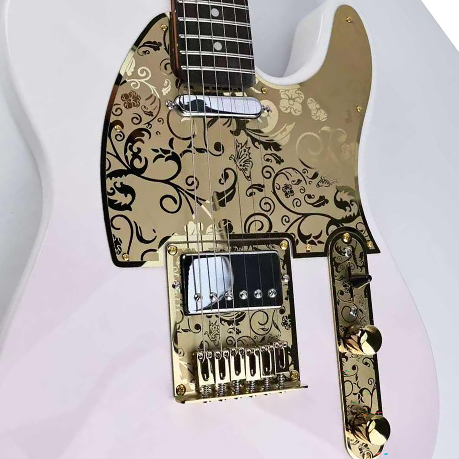 OVSAL Stainless Steel Pick Guard Scratch Plate 8 Holes SH Pickup Configuration Engraving Metal Electric Guitar Pickguard Compatible with USA/Mexican Telecaster Tele Modern Style Guitar Parts(Gold)