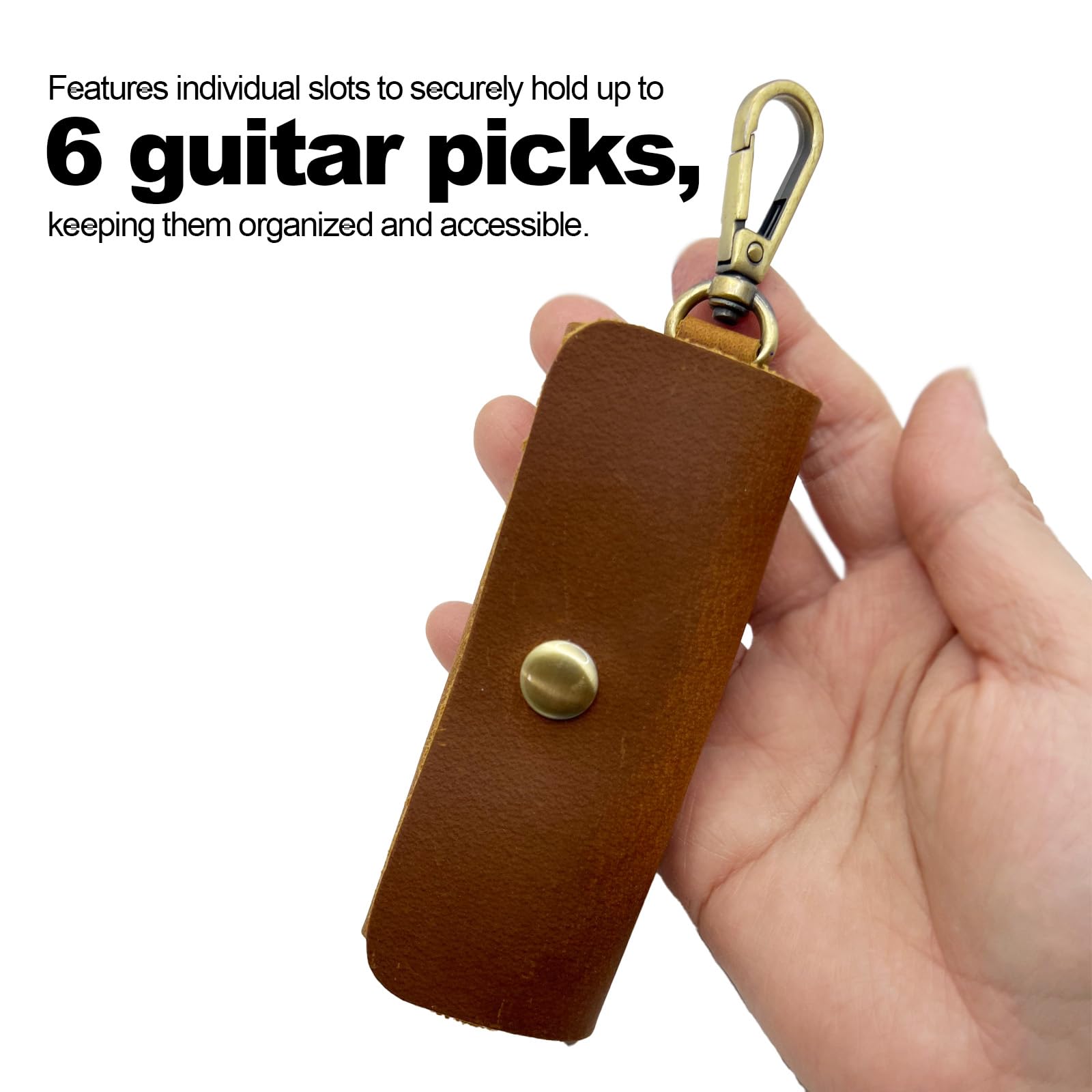 Della Stella Genuine Leather Guitar Pick Holder Keychain, Guitar Picks Holder Case for 6 Picks with Hook, Ideal Guitar Pick Storage(Picks Not Included)