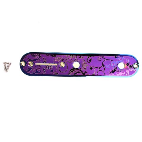 OVSAL Stainless Steel Engraved Telecaster Control Plate 2-Hole Mount 9.5mm (3/8″) CNC Electric Guitar Control Plate Compatible with Most Fender Tele Style Guitar Replacement Parts（Purple）