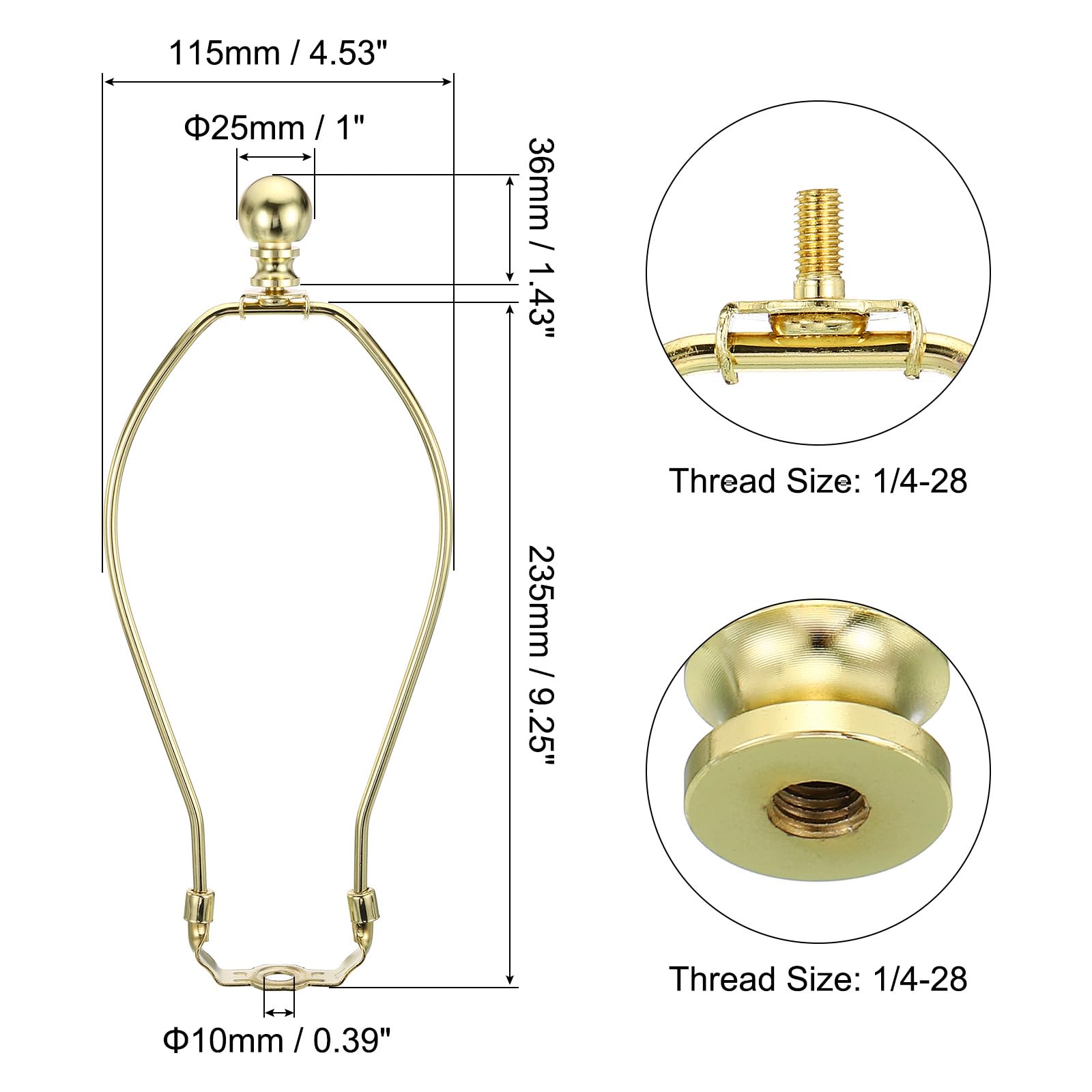 PATIKIL 9.5 Inch Lamp Harp Kit with Finial, 1 Set Detachable Shade Bracket Holder, DIY Lighting Accessories for Table Floor Lamps, Gold Tone