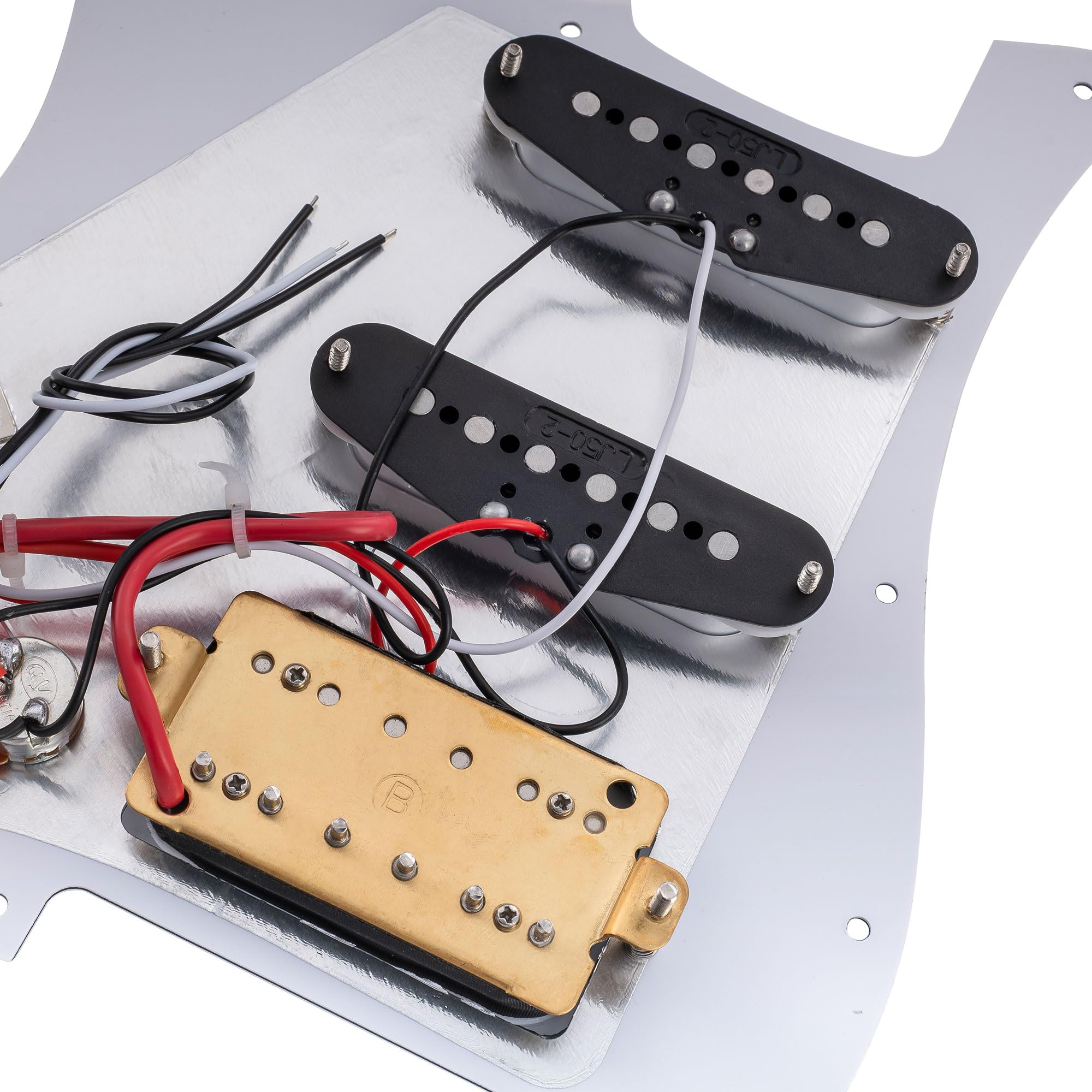 Musiclily Basic Pre-wired Loaded Standard ST HSS Pickguard 4Ply White Pearl