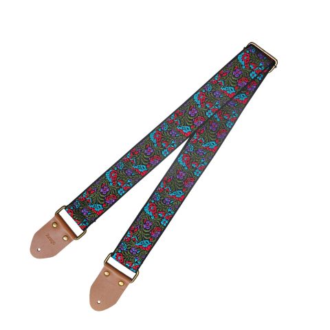 Farcaya Guitar Strap Embroidered Weave Flower Adjustable Shoulder Strap with 2Strap Lock Button 3Picks Headstock Strap Tie for Acoustic Electric Bass(Purple+Green)