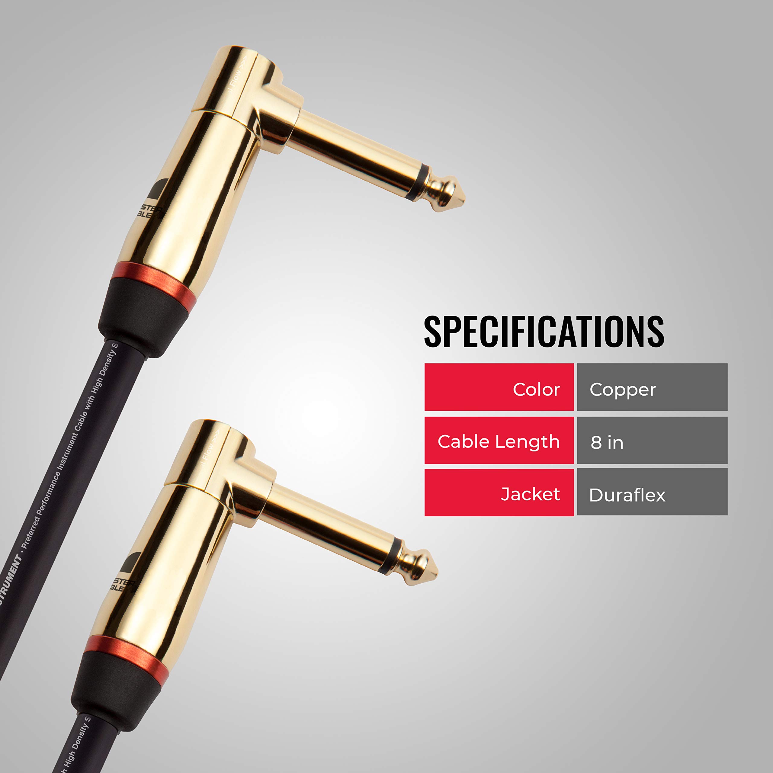 Monster Prolink Rock Instrument Cable – 8 in Right Angle to Right Angle for Electric Guitar – 95% Copper Braided Shielded