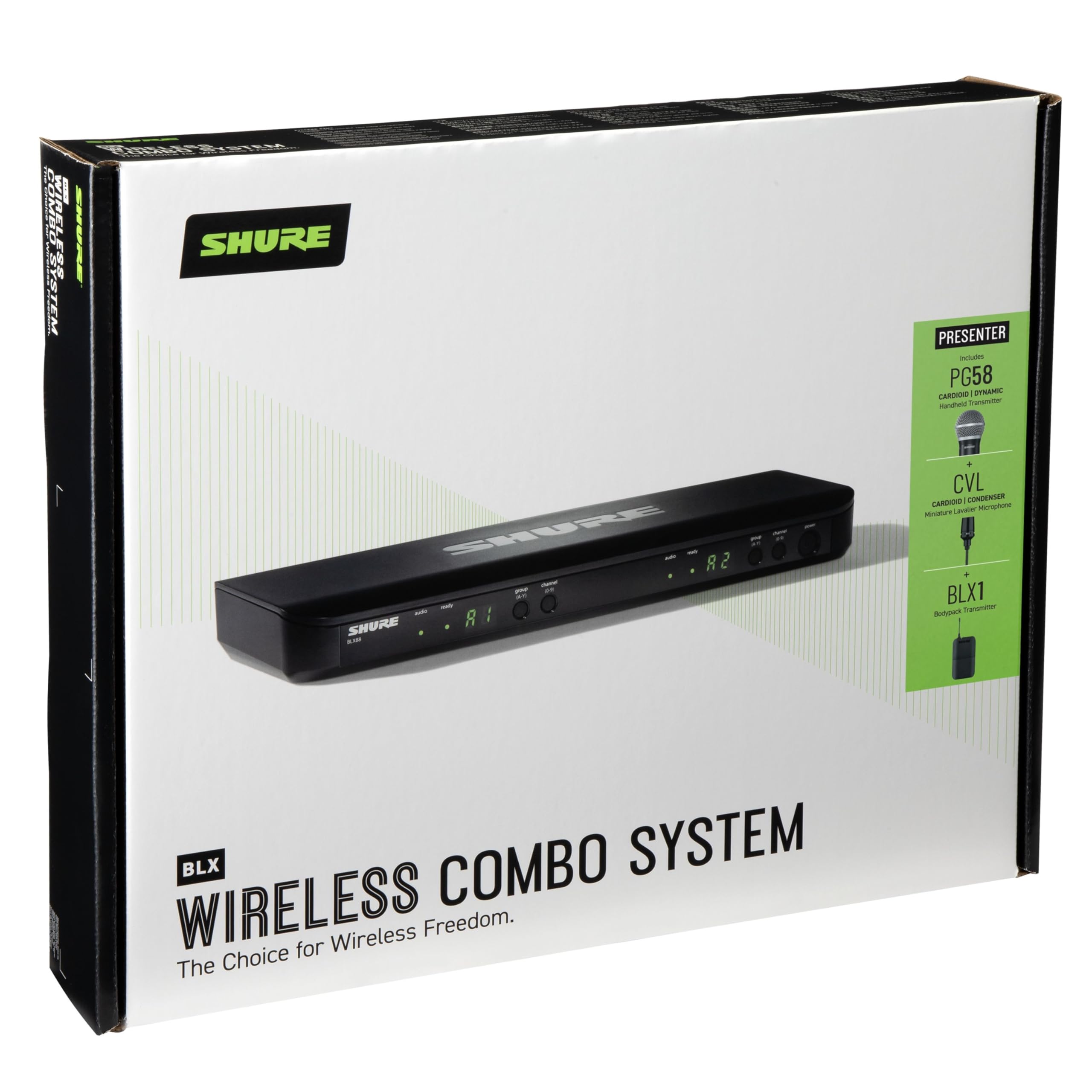 Shure BLX1288/CVL UHF Wireless Microphone System – Perfect for Church, Karaoke, Stage, Vocals – 14-Hour Battery Life, 300 ft Range | Includes Handheld & Lavalier Mics, Dual Channel Receiver | H8 Band