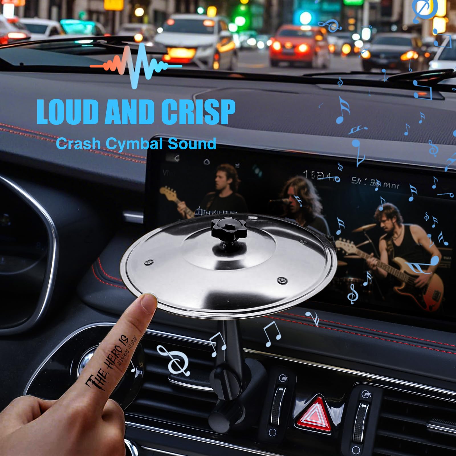 2PCS Car Crash Cymbal, Fun Dashboard Accessory for Drummers & Music Lovers