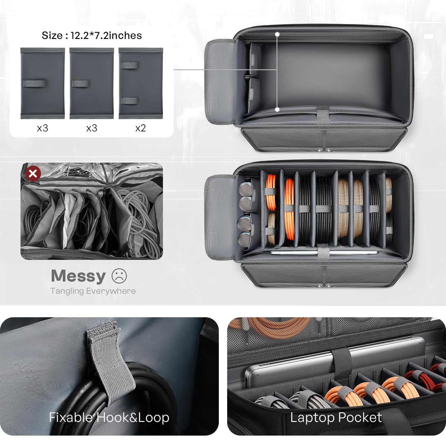 Large DJ Cable Organizer Bag, Padded Gig Bag with 8 Detachable Divider, Travel DJ Mixer Backpack for Musicians, Professional Multi-Pocket for 17″ Laptop, Microphone, Cord, Headset & Music Accessories