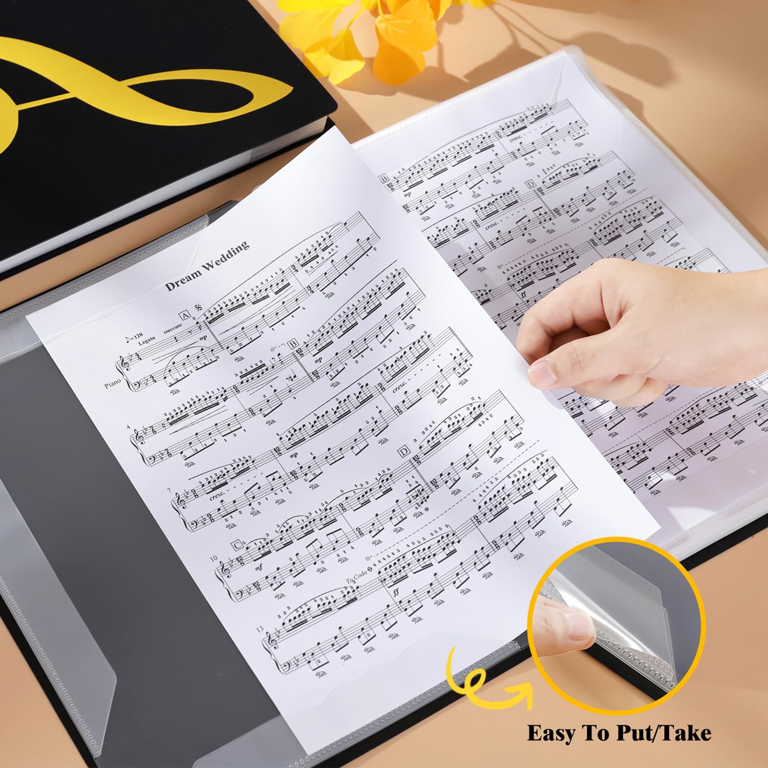 Fansjoy Sheet Music Folder, 60 Pages Capacity, Sheet Music Binder/Holder, Spiral Binder Organizer for Sheet Music Storage, Fits Letter Size 8.5 x 11 in/ A4, Writable & Detachable Choir Folder (Black)
