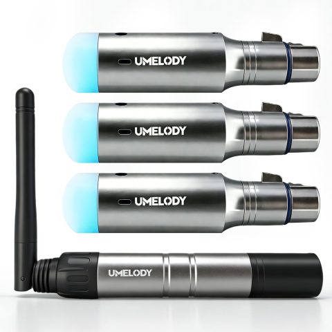 Umelody Wireless DMX512 Transmitter Receiver Kit, 2.4GHz Stage Lighting Control System, 1 Transmitter 3 Receivers, 7 Groups ID, 126 Channels, Long Range Stable Signal for DJ Party Club Disco Lighting