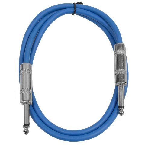 Seismic Audio Speakers Guitar Cables, TS ¼” Guitar Cables, Blue, 2 Feet