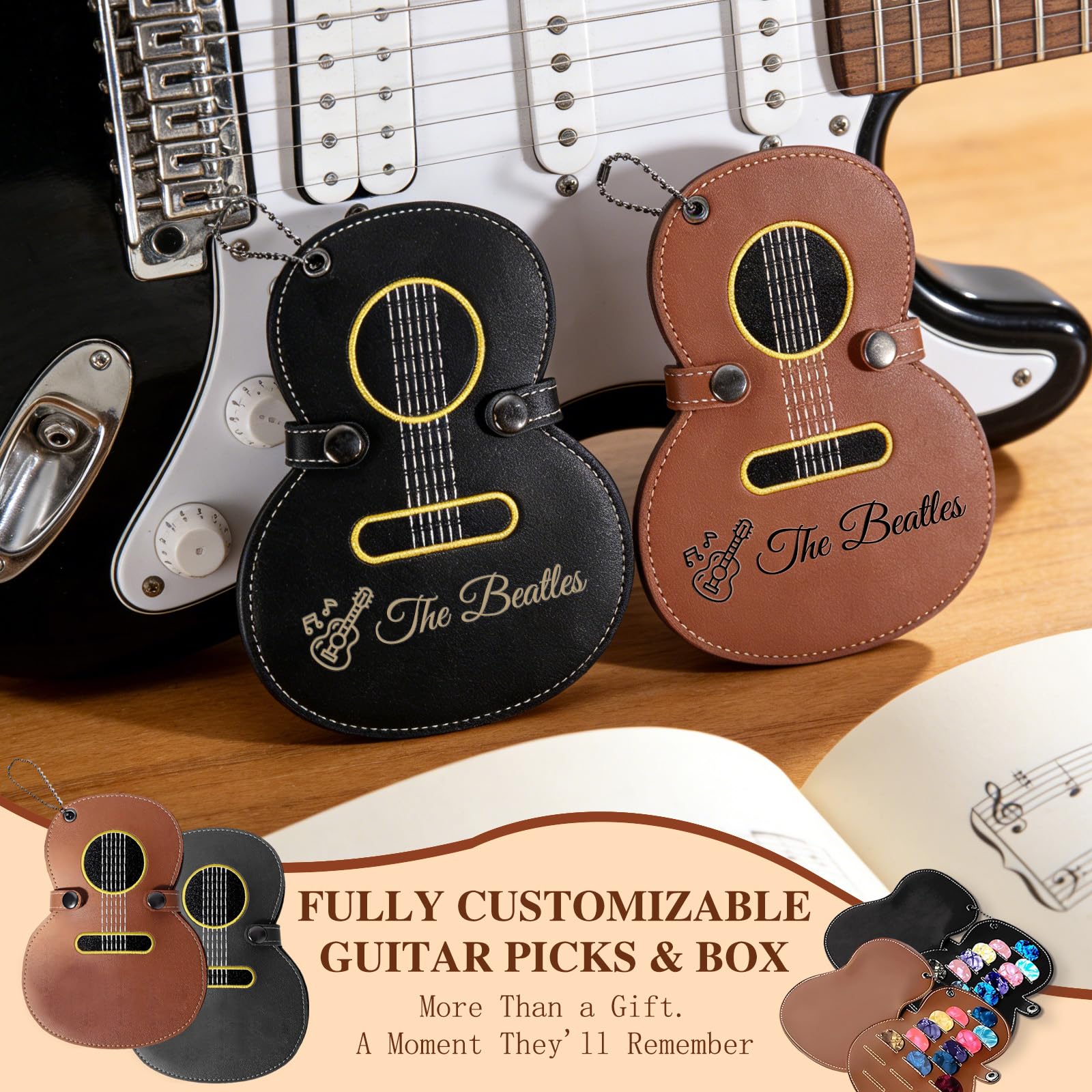 Custom Guitar Picks Holder Personalized Leather Storage Bag with Name