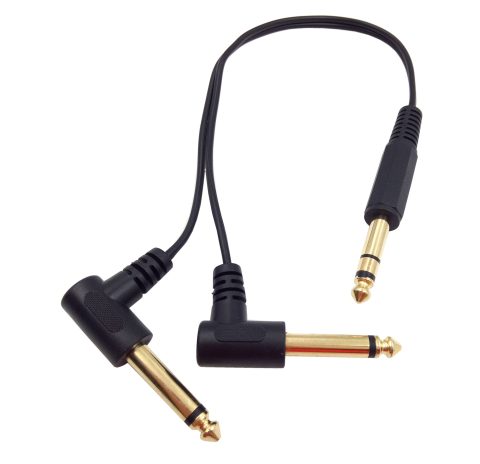 Qaoquda 1 Feet Gold Plated 6.35mm 1/4″ Male TRS Stereo to Dual 2 x 6.35mm 1/4″ Male TS Mono 90 Degree Right Angle Y Splitter Audio Cable (30cm/1Feet)