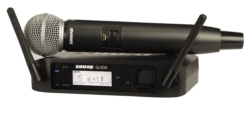 Shure GLXD24/SM58 Microphone System with GLXD4 Receiver and GLXD2 Handheld Transmitter with SM58 Vocal Mic Capsule