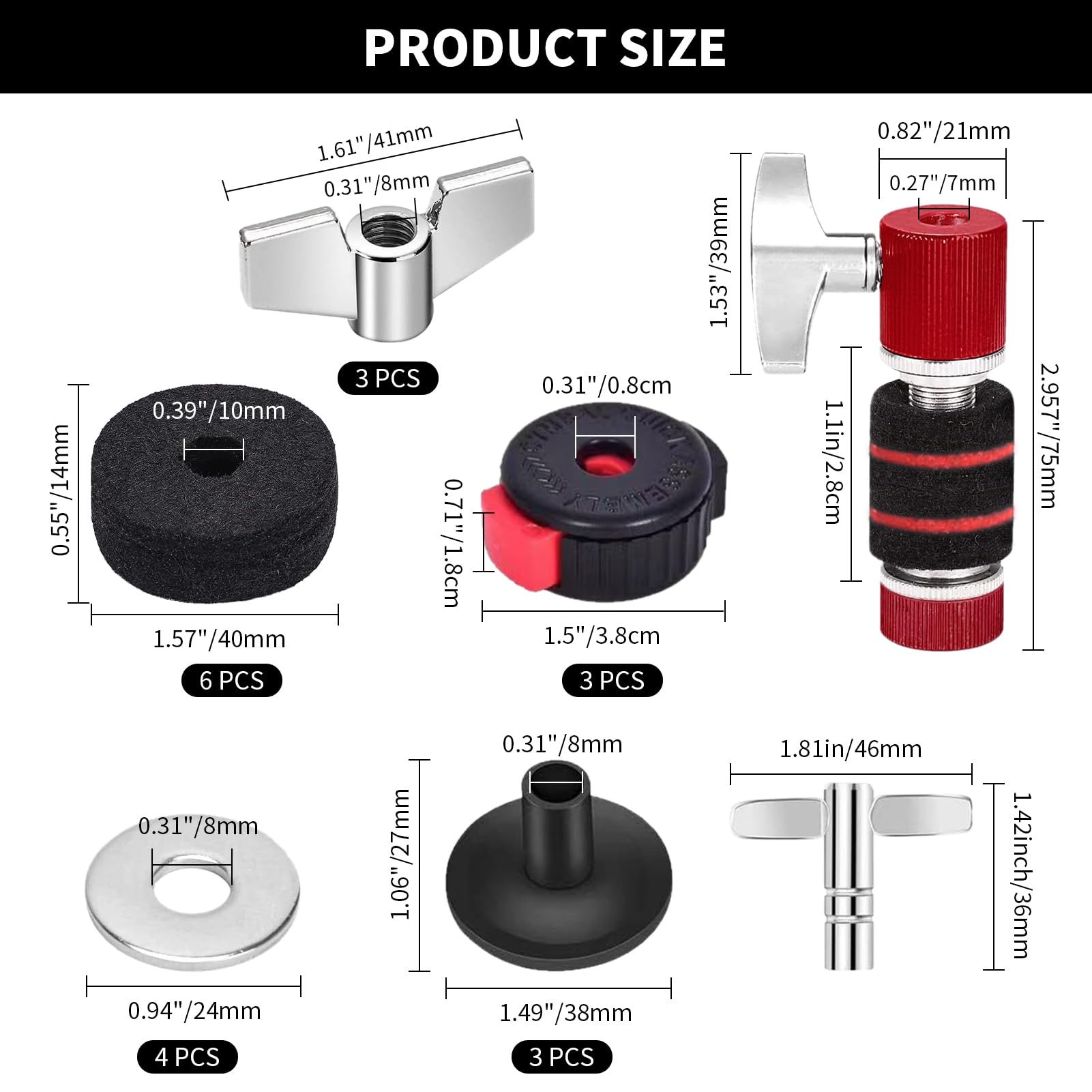 21PCS Cymbal Replacement Accessories, Hi-Hat Clutch, Drum Cymbal Felt Pads