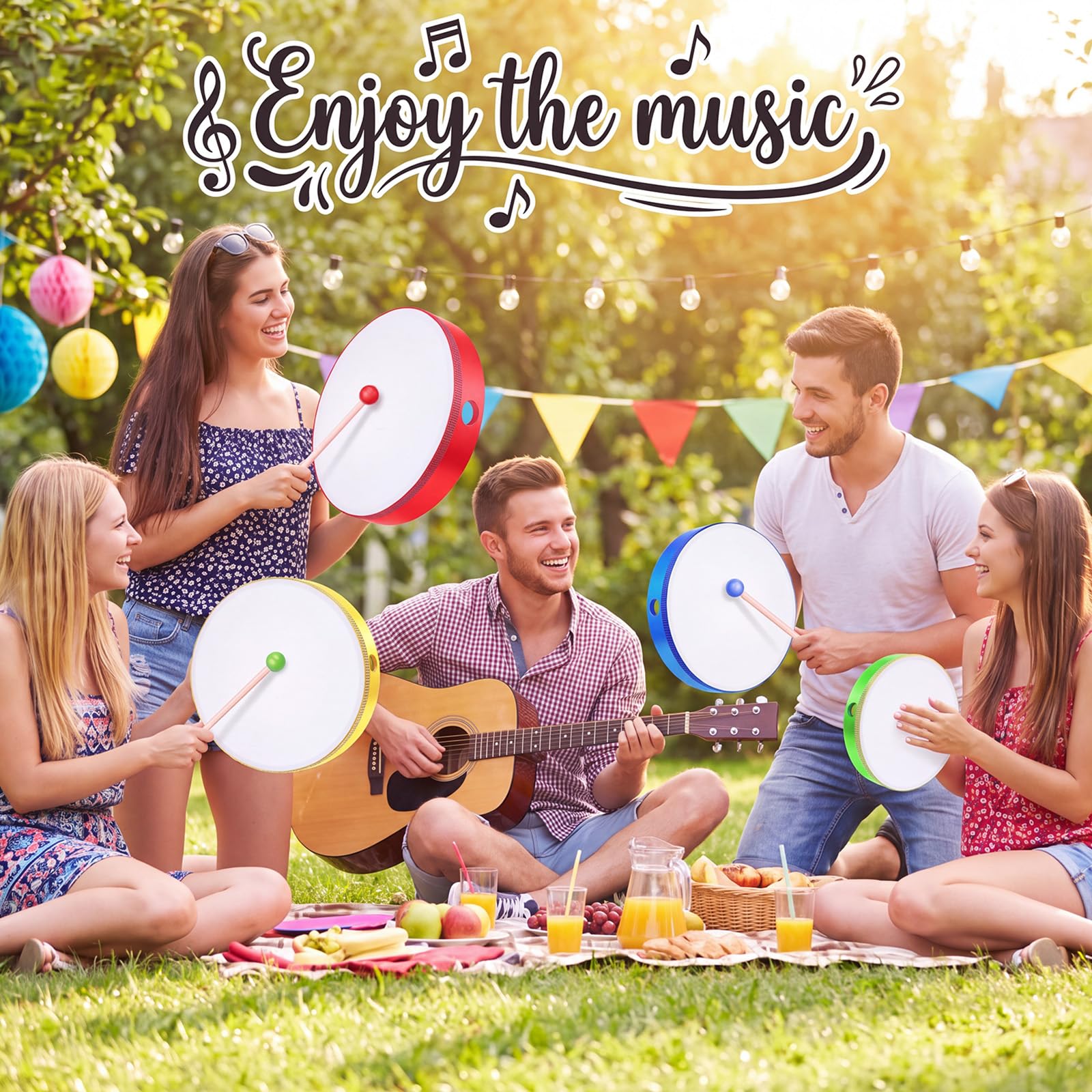 Boao 8 Pcs Hand Drums with Stick 12 10 8 6 Inch for Beginners Multicolor