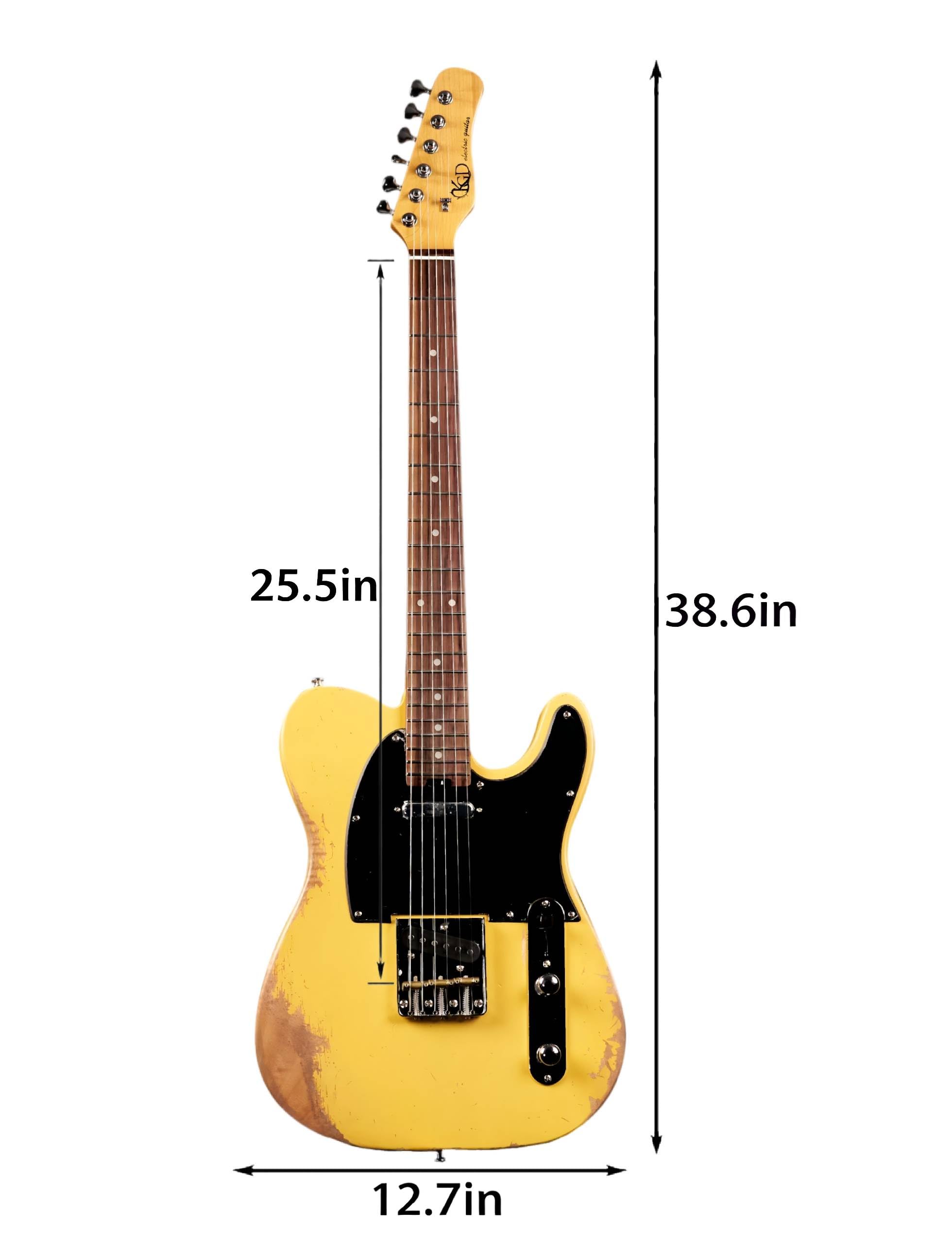 KGD Relic electric guitar mahogany body carbonized maple neck rosewood fretboard 6-string solidbody electric guitar S-S pickupsbrass barrel saddle bridge (Vintage Yellow)