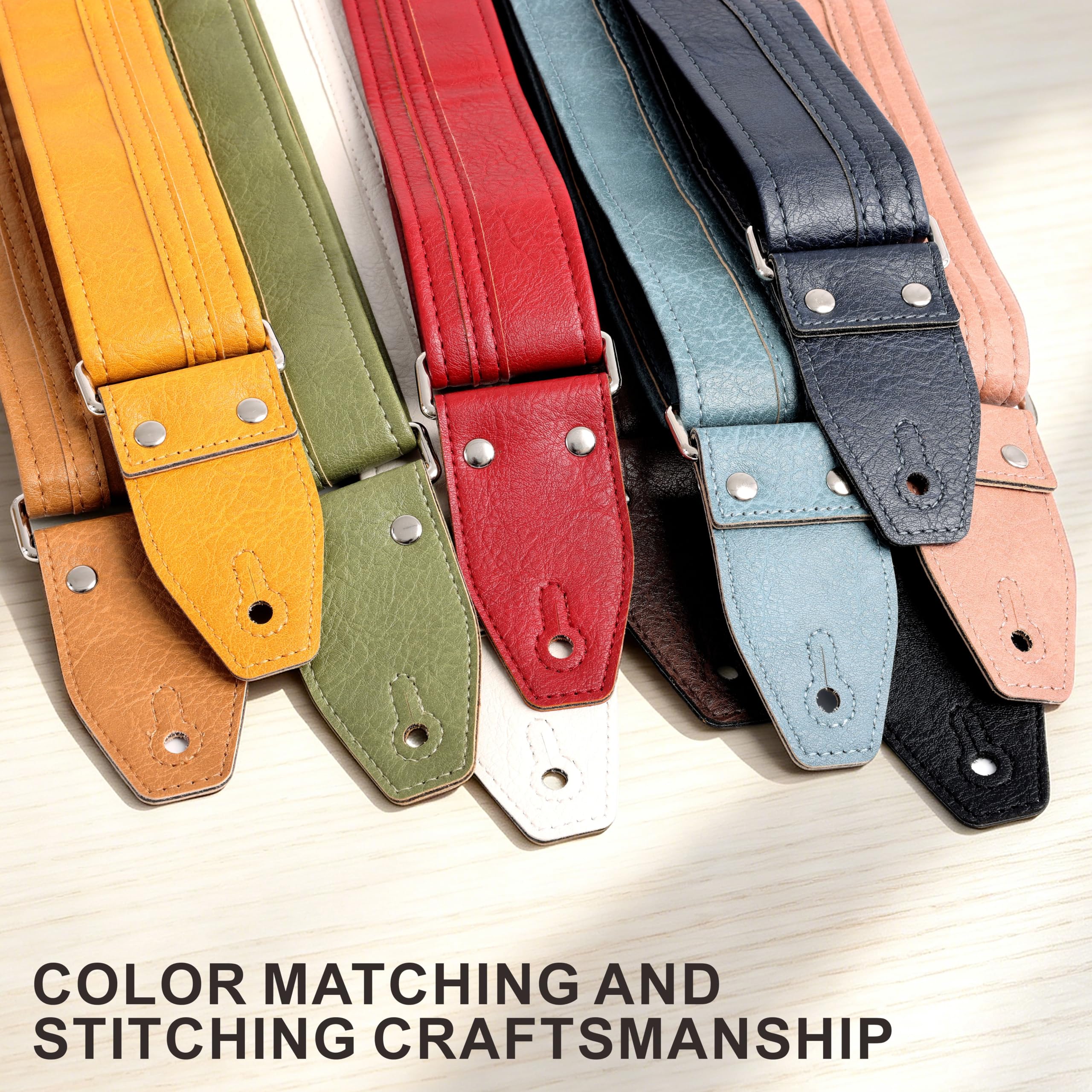 YIKOKO Guitar Strap 2″, Colorful Vegan Leather Guitar Straps, Vinyl, Adjustable, for Acoustic, Bass and Electric Guitars