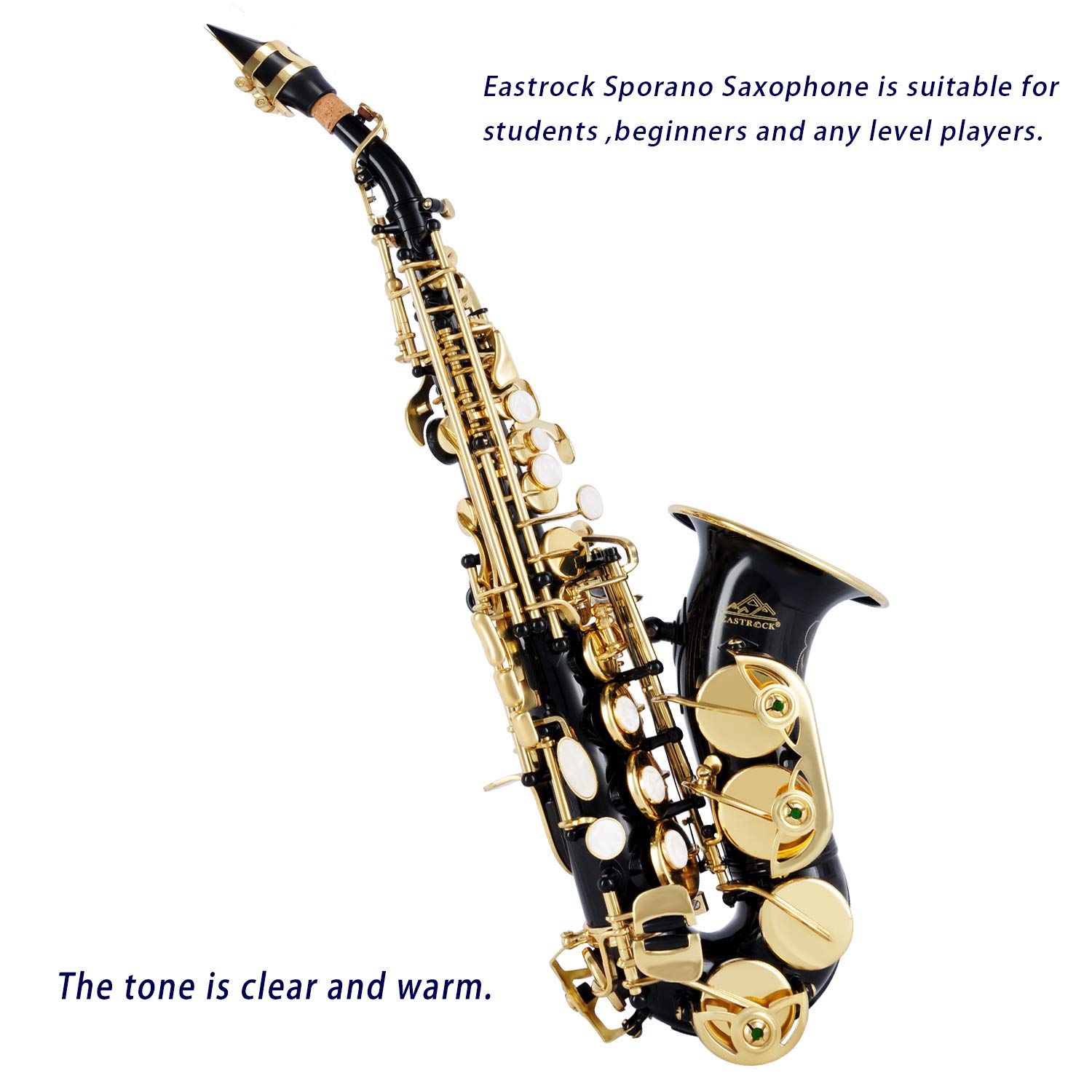 EASTROCK Bb Curved Soprano Saxophone Black for Beginners Students