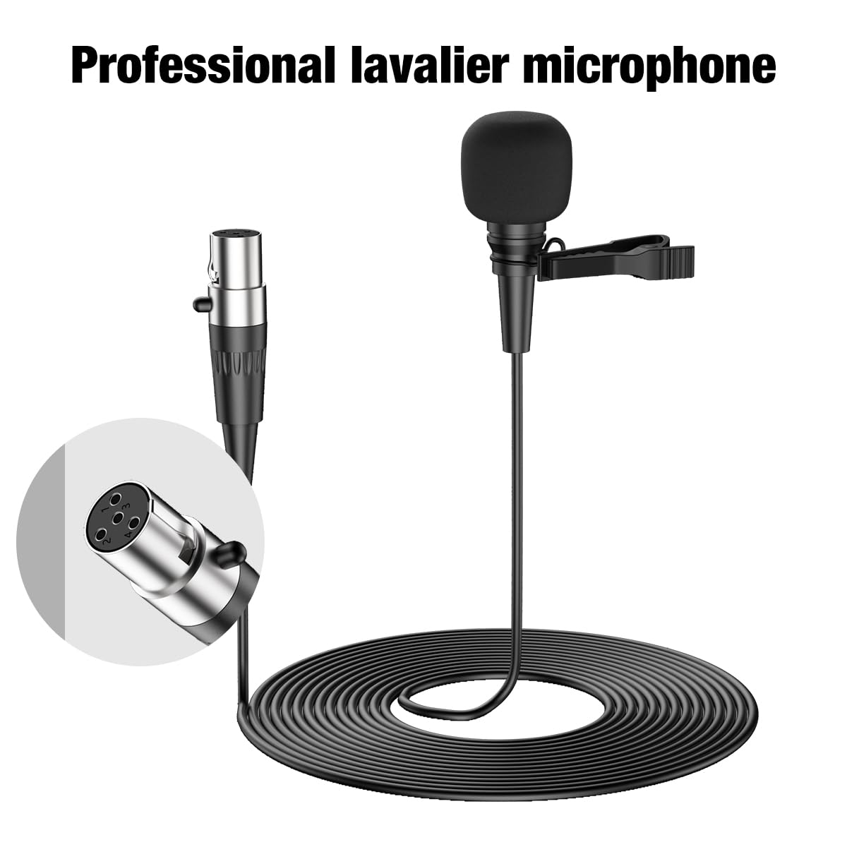 EV SPACES Professional Unidirectional Super Cardioid Lavalier Lapel Microphone – for Interview, Stage, Studio & Live Performances – Mini XLR 4 Pin TA4F Plug