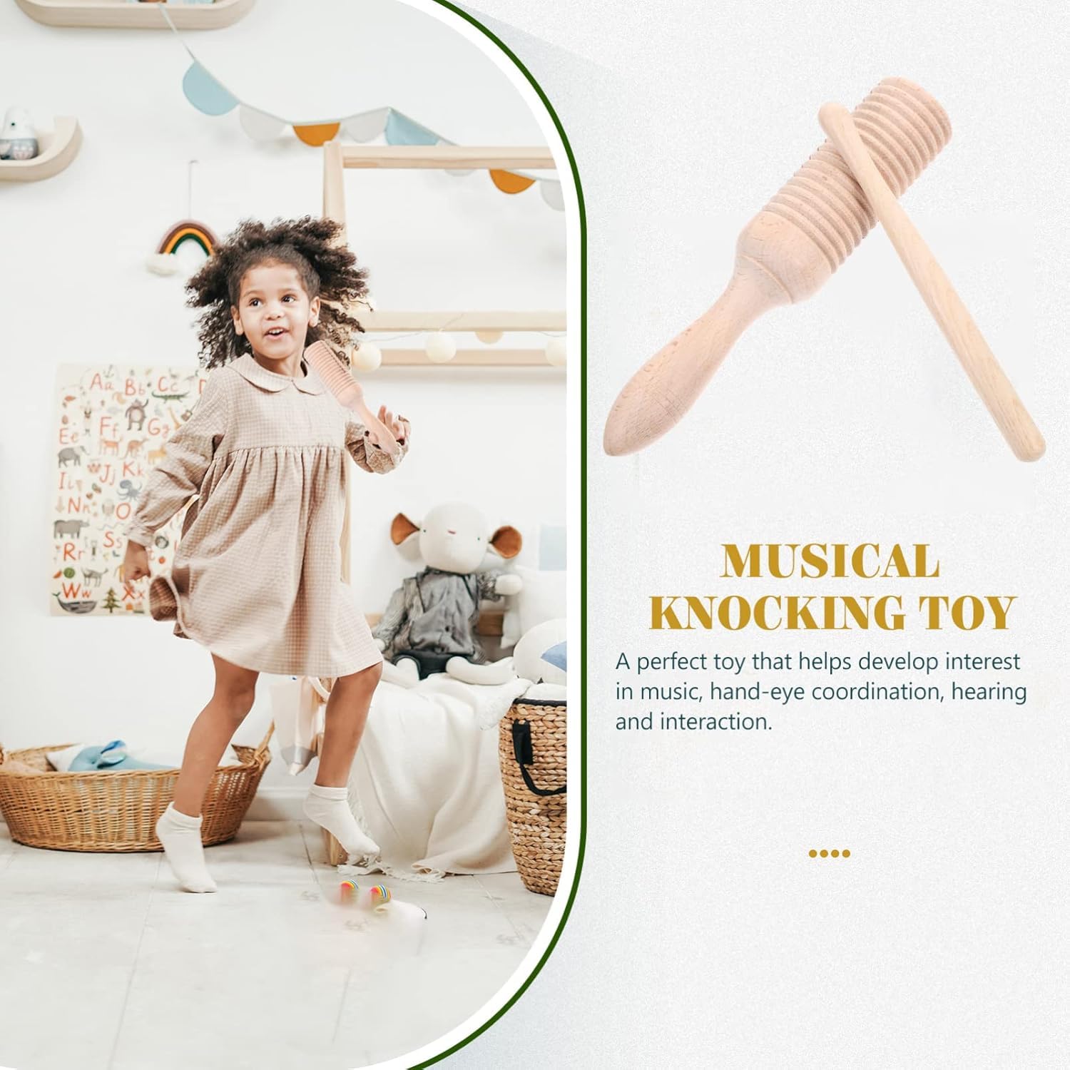 Guiro Instrument 1 Set Wooden Guiro Percussion Instrument Tone Block Musical Instrument Wood Tambourine for Kids and Adults Percussion Baby Musical