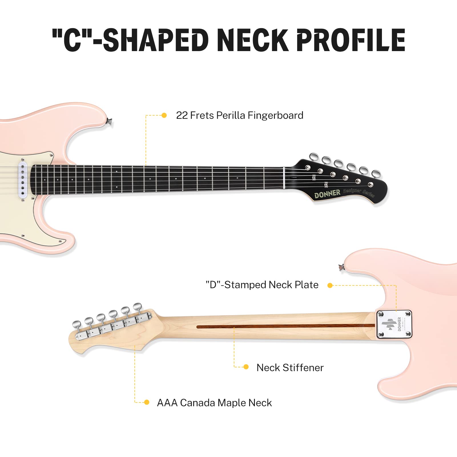 Donner DST-200 Full-size Beginner Electric Guitar with HSS Coil Split, Pink