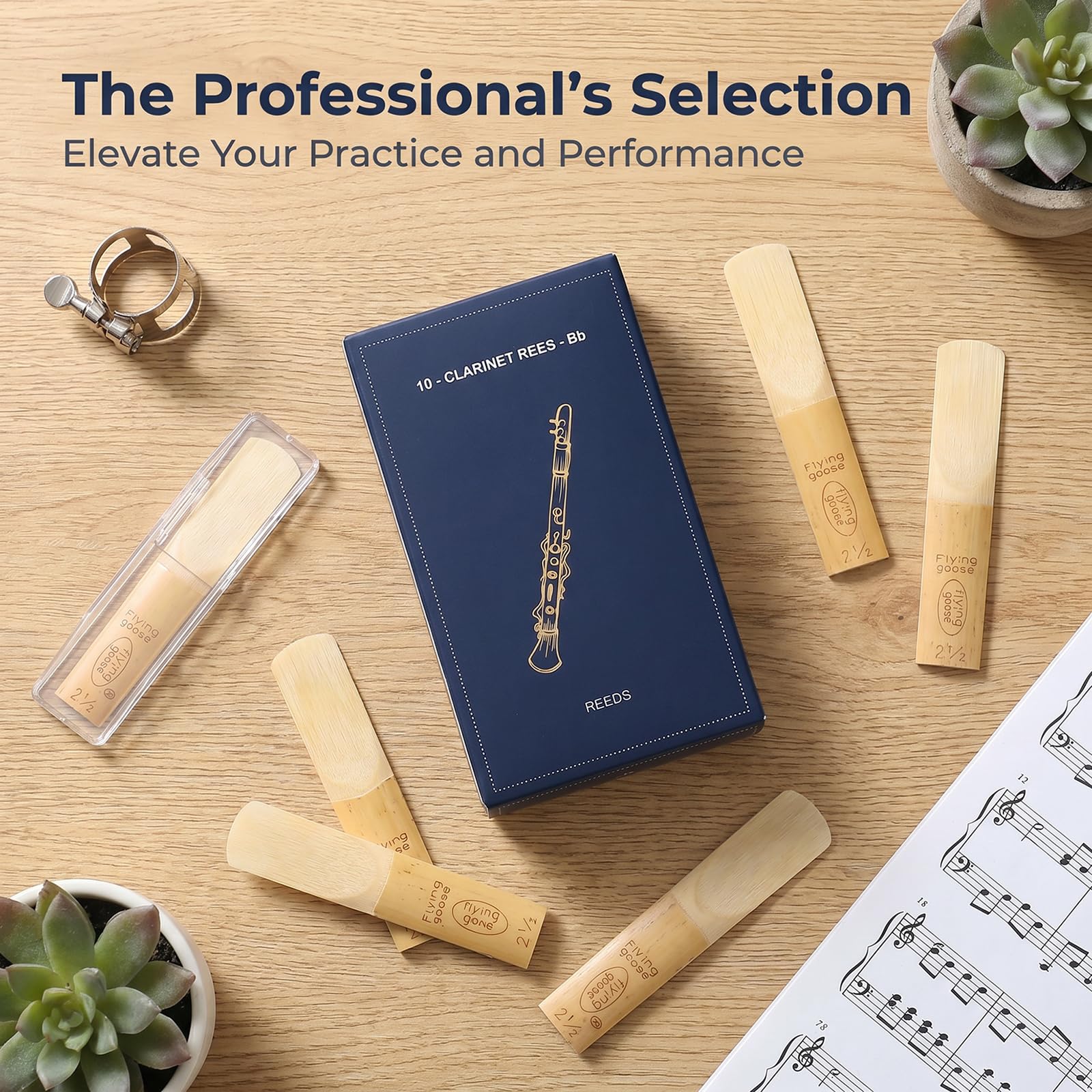 JEEUE Bb Clarinet Reeds Strength 2.5, 10 Pack Traditional Cane
