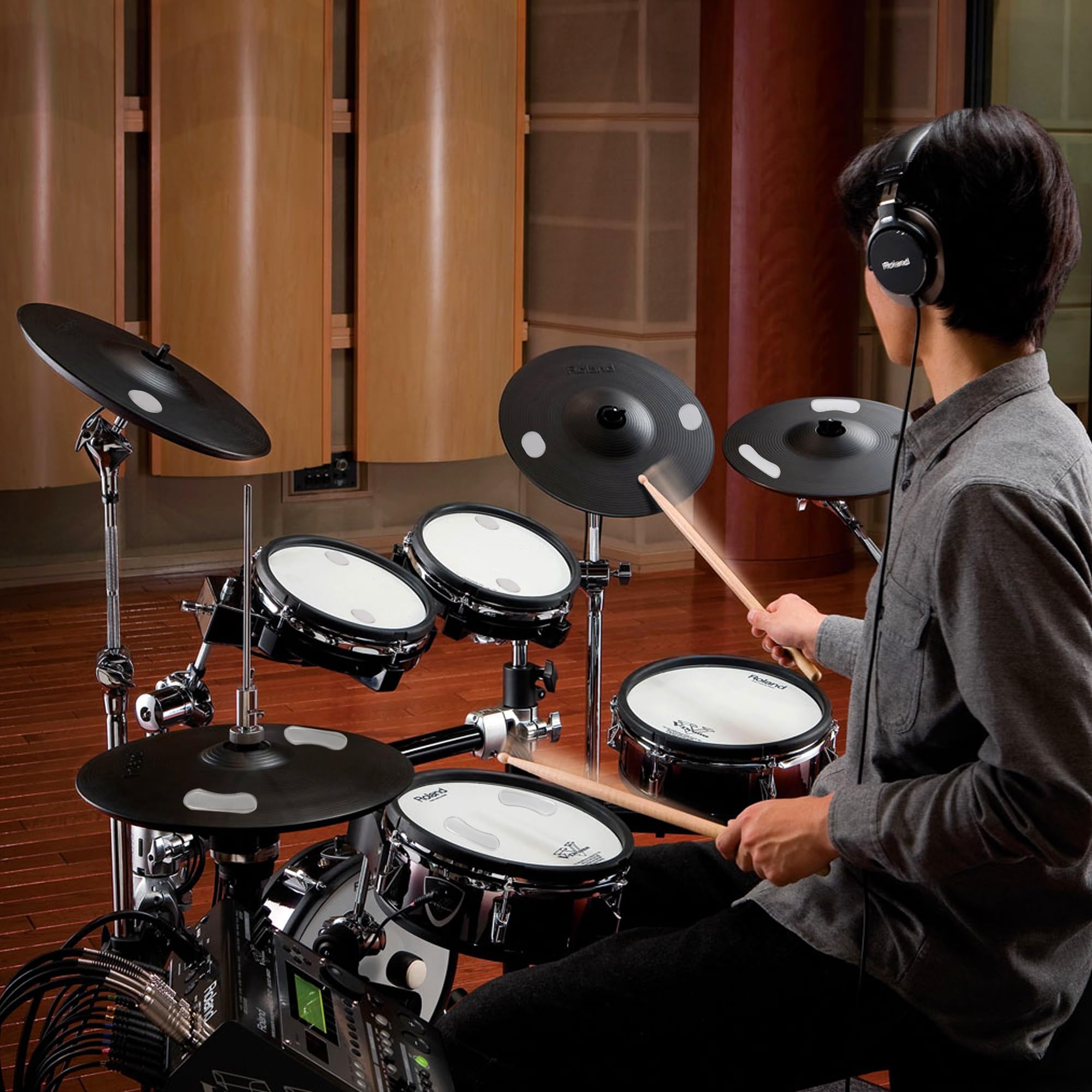 Drum Damper Gel Pads, 24pcs Round and 2pcs Transparent Silicone Drum Mufflers Strong Adhesive Drum Mute Pads Soft Drum Dampening Gel Pads for Snare, Drum Cymbal Tone Control Overtone Resonance